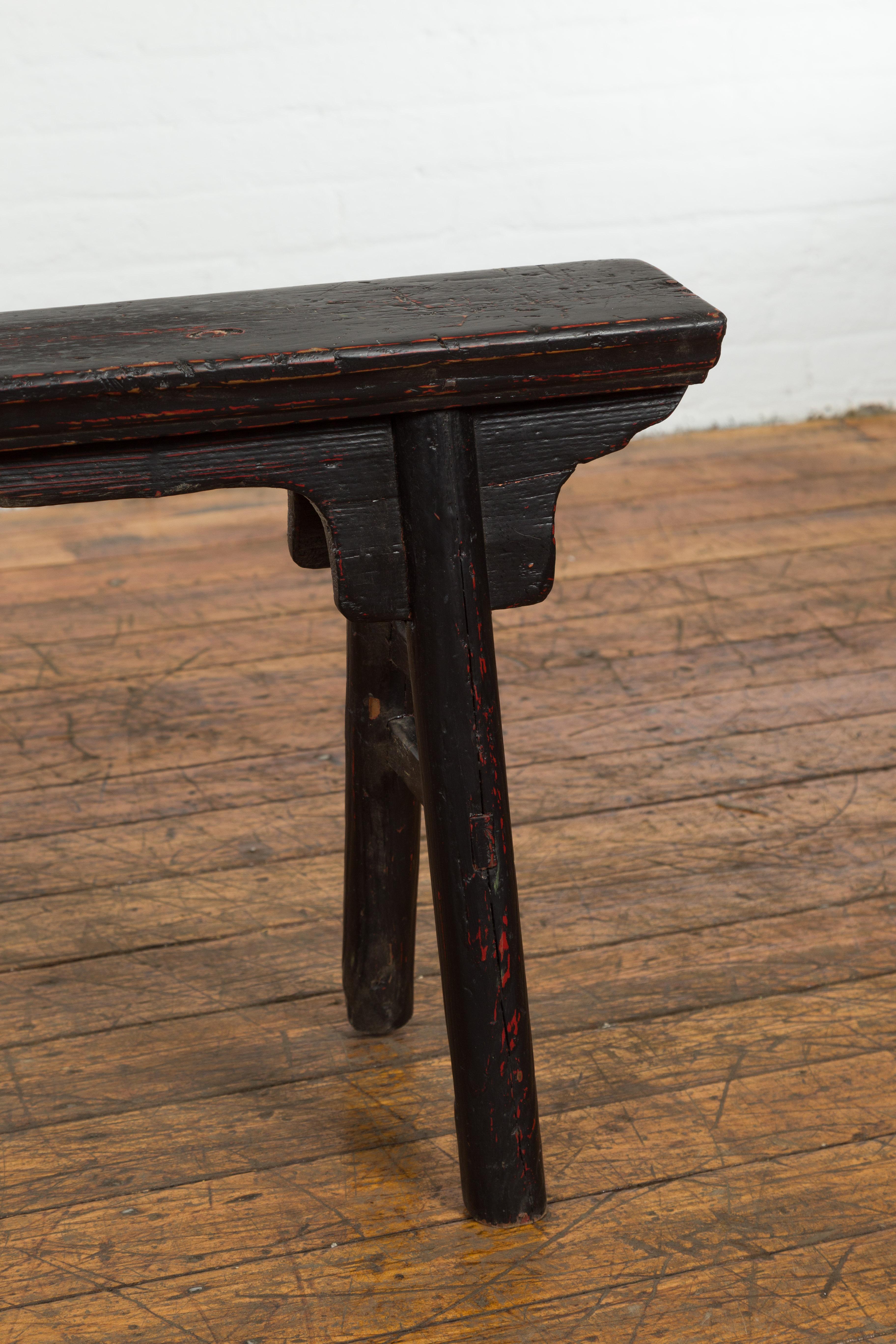 Black Vintage Bench Stool with Red Accents  For Sale 2