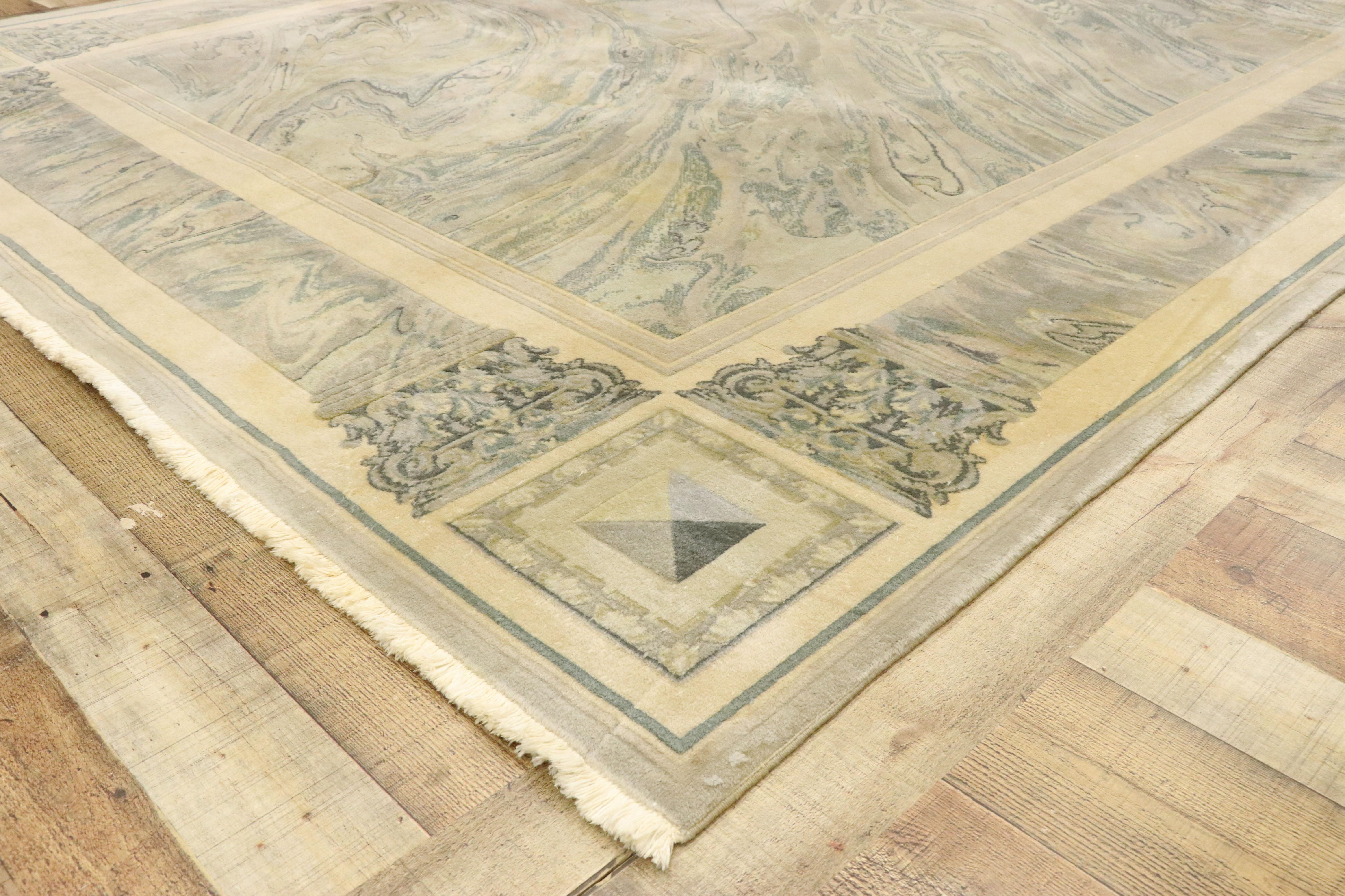 Wool Vintage Chinese Abstract Marble Print Rug with Modern Neoclassical Baroque Style For Sale