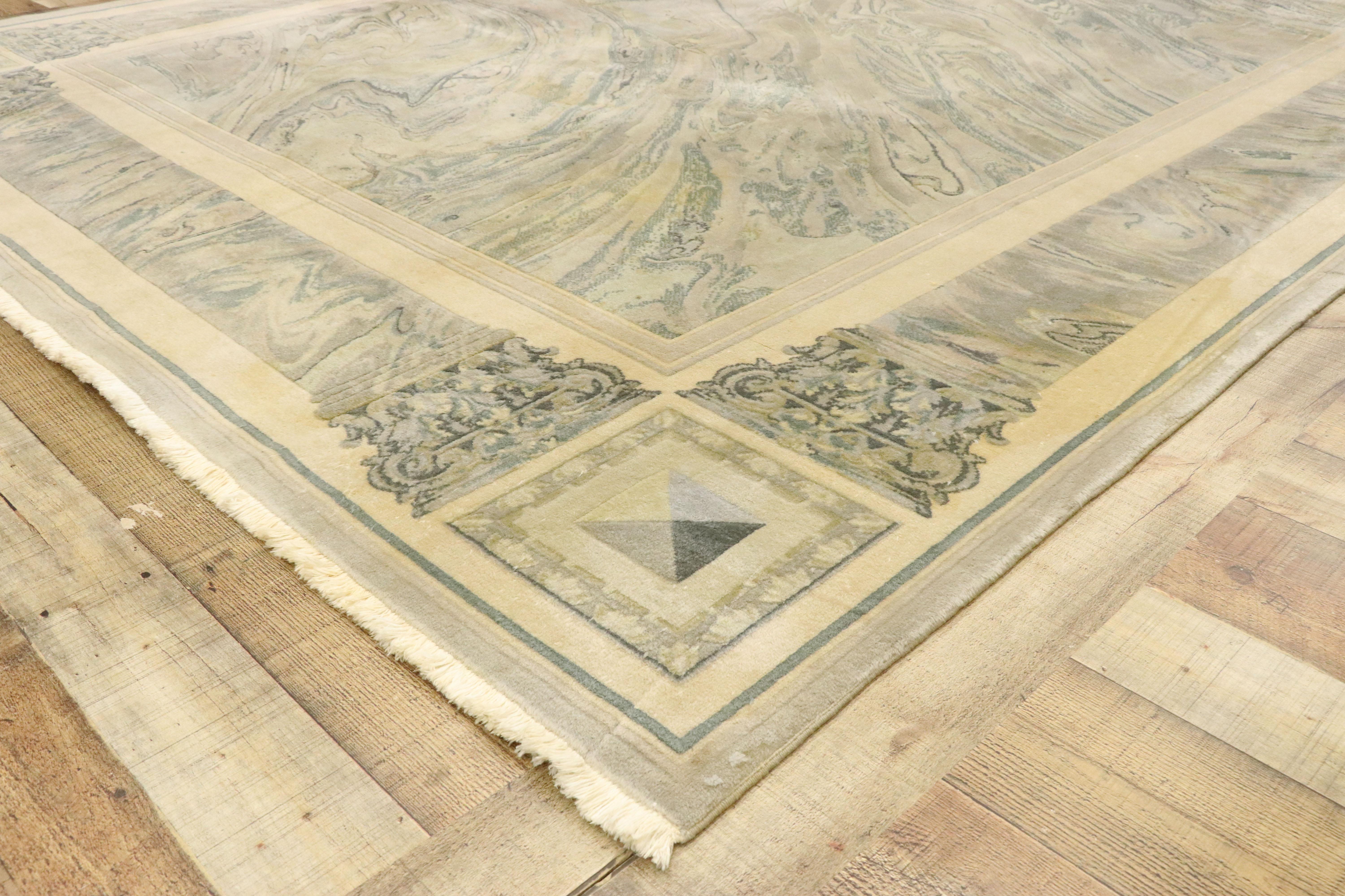 Vintage Chinese Abstract Marble Print Teppich mit modernen neoklassischen Barock-Stil im Zustand „Relativ gut“ im Angebot in Dallas, TX