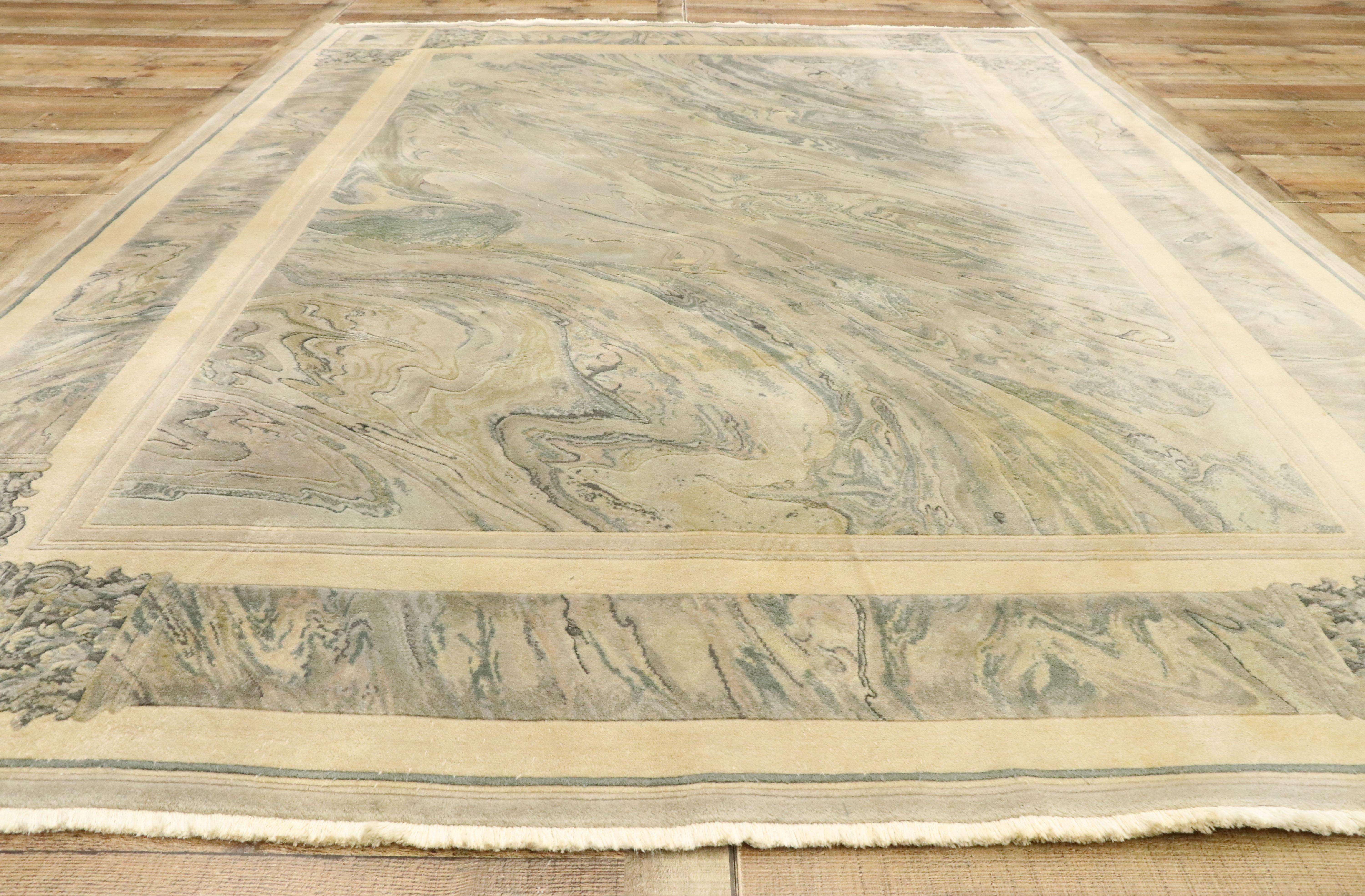 Vintage Chinese Abstract Marble Print Rug with Modern Neoclassical Baroque Style For Sale 1