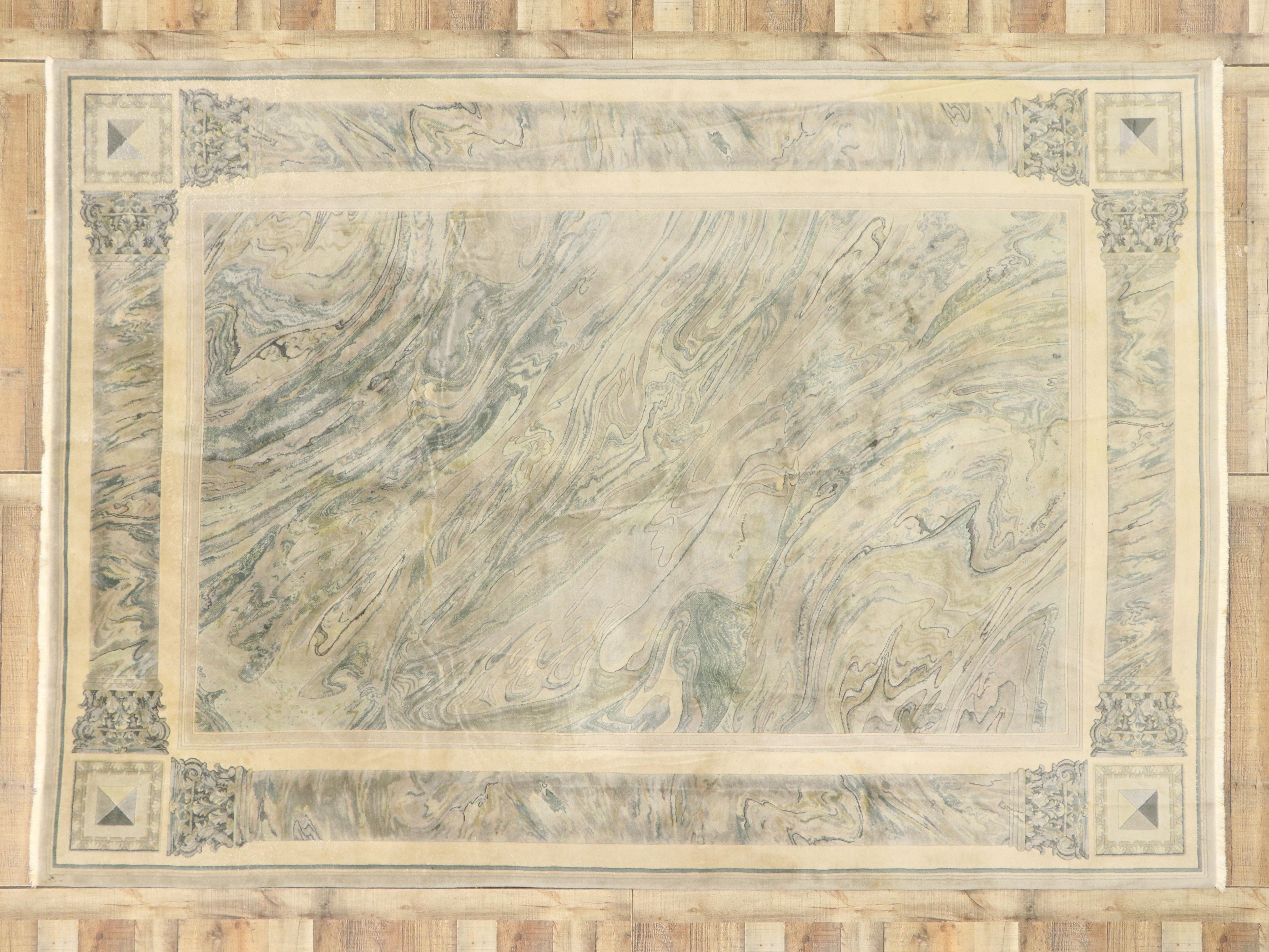 Vintage Chinese Abstract Marble Print Rug with Modern Neoclassical Baroque Style For Sale 2