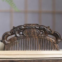 Vintage Chinese Agarwood Carving Auspicious Patterns Characters Comb