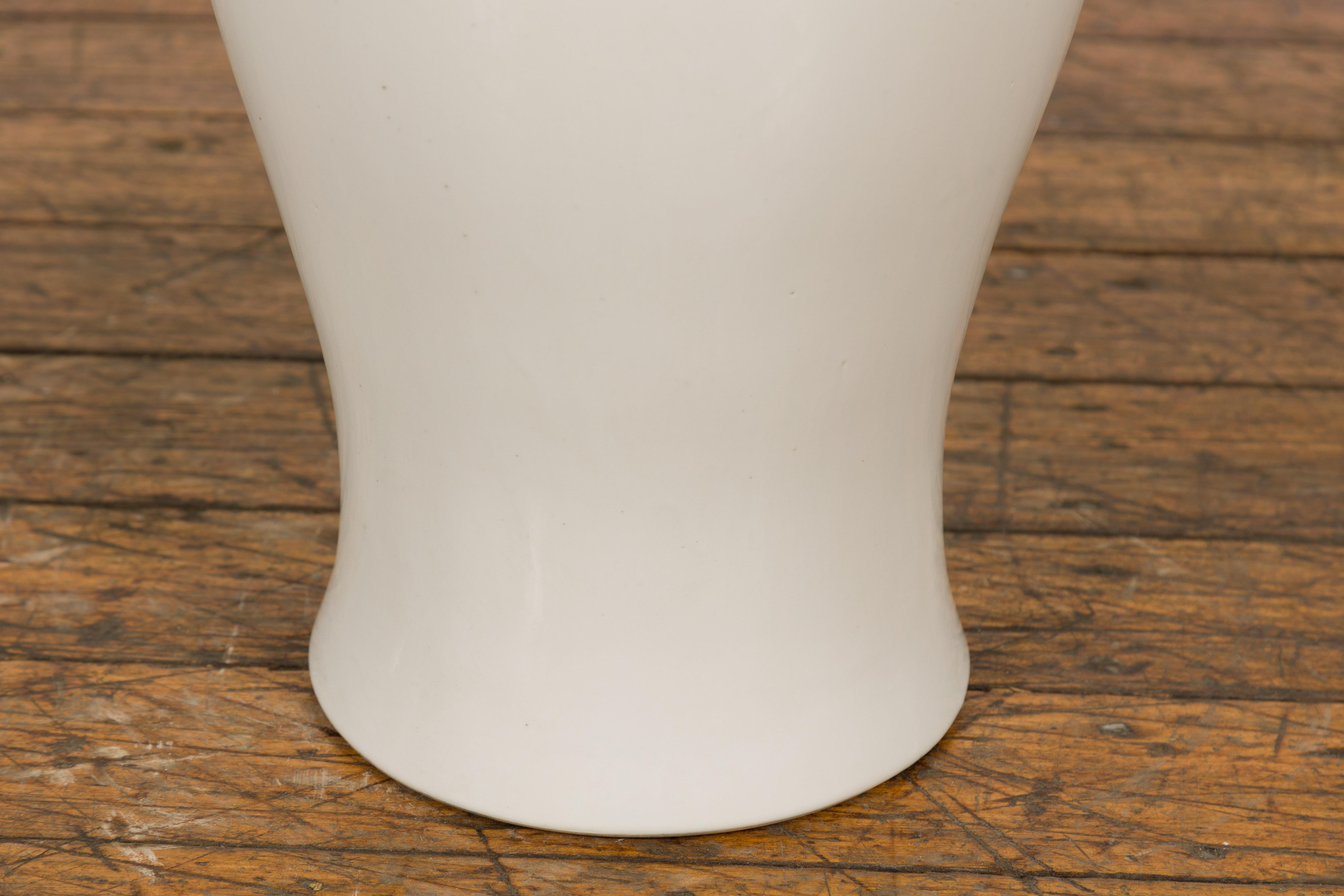 White Vintage Vase Curved Body & Flared Neck For Sale 4