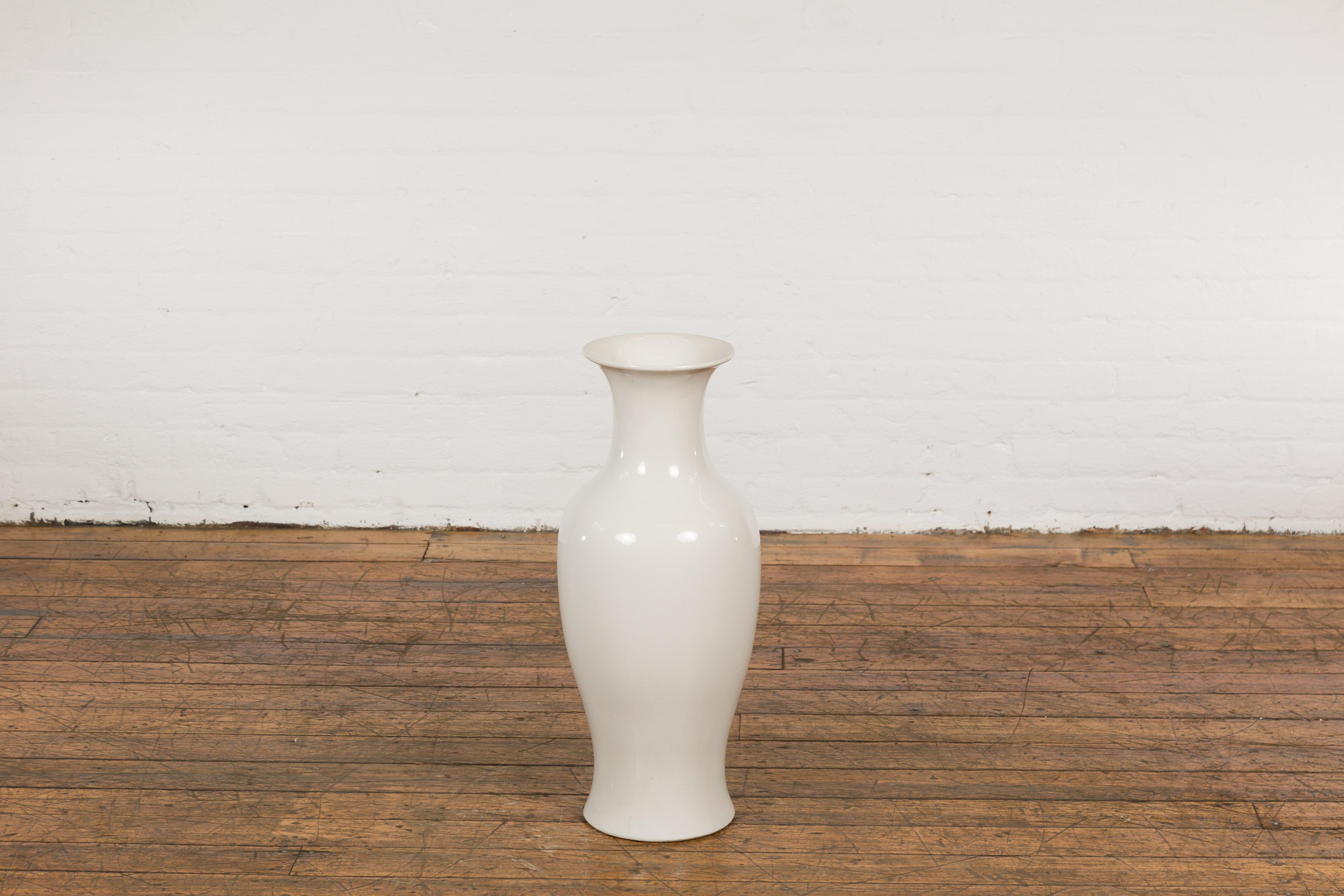 White Vintage Vase Curved Body & Flared Neck For Sale 5