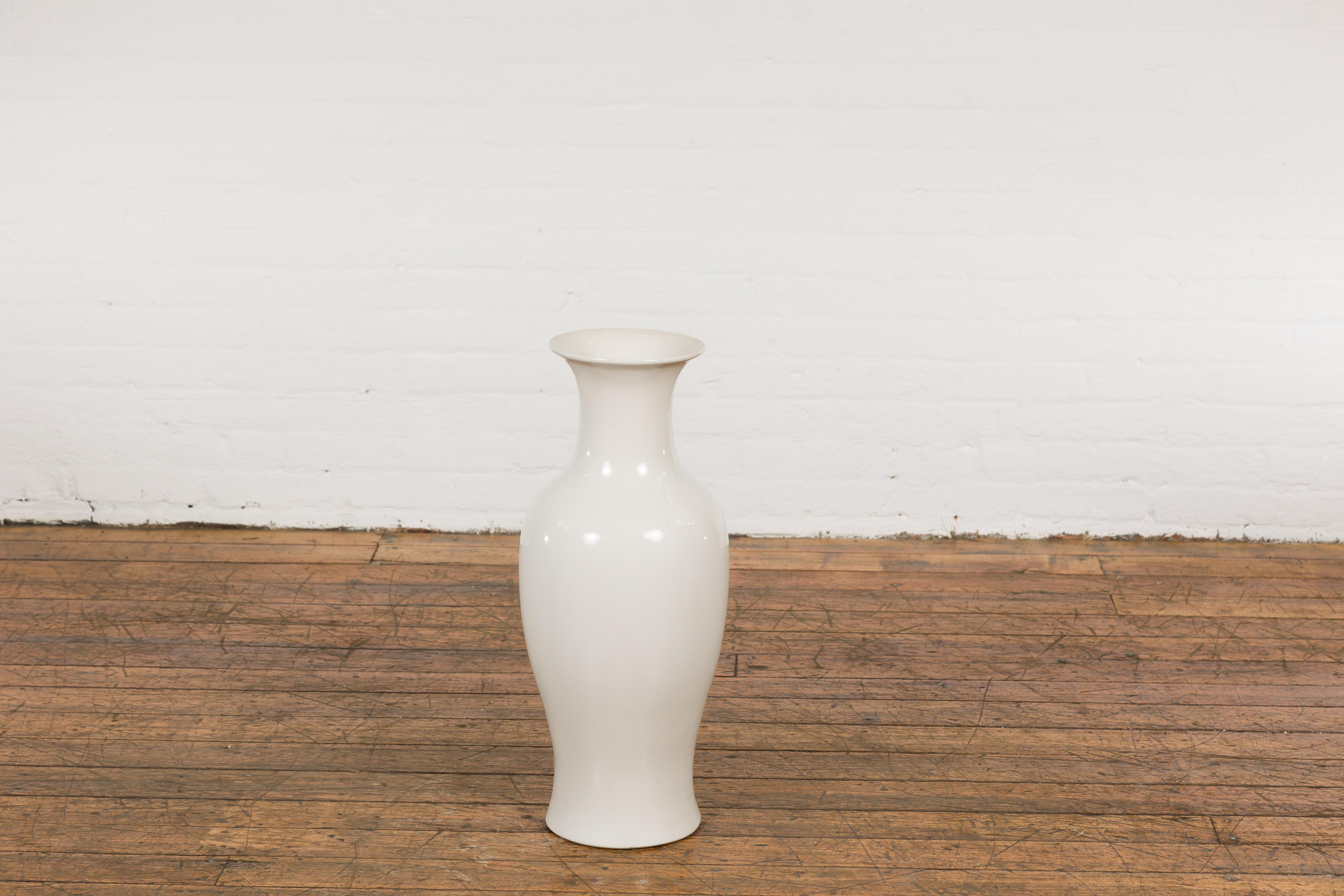 White Vintage Vase Curved Body & Flared Neck For Sale 6