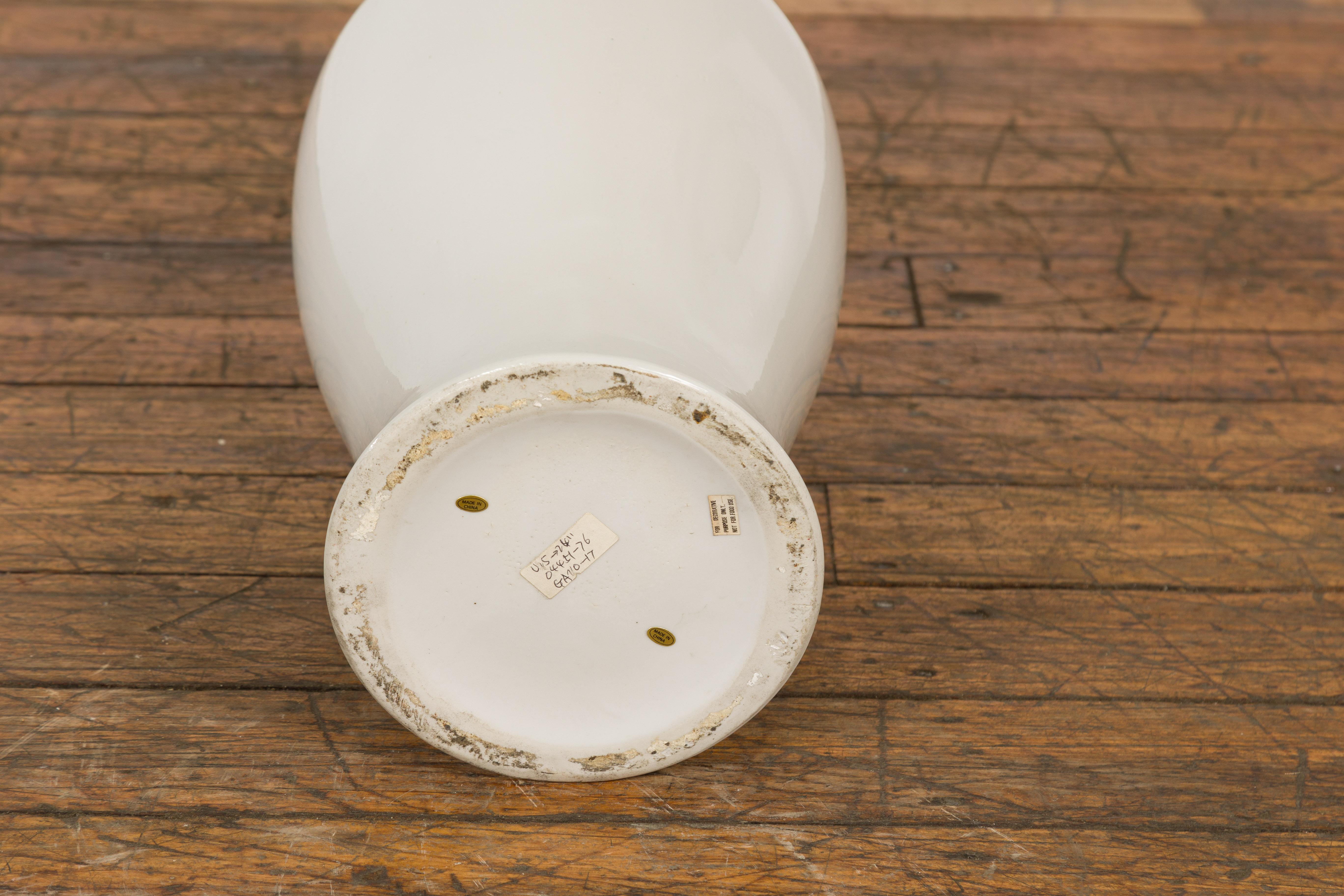 White Vintage Vase Curved Body & Flared Neck For Sale 8
