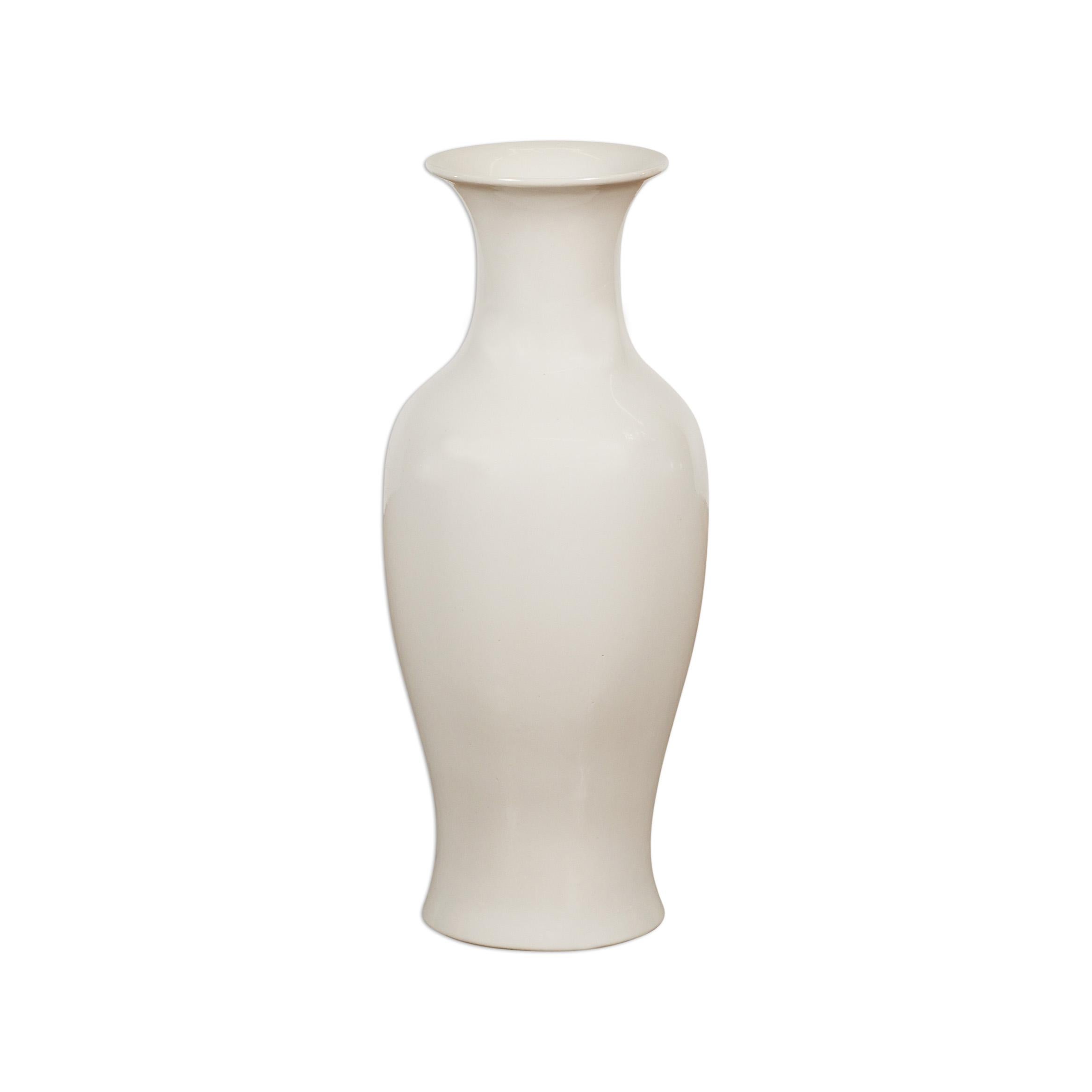 White Vintage Vase Curved Body & Flared Neck For Sale 9