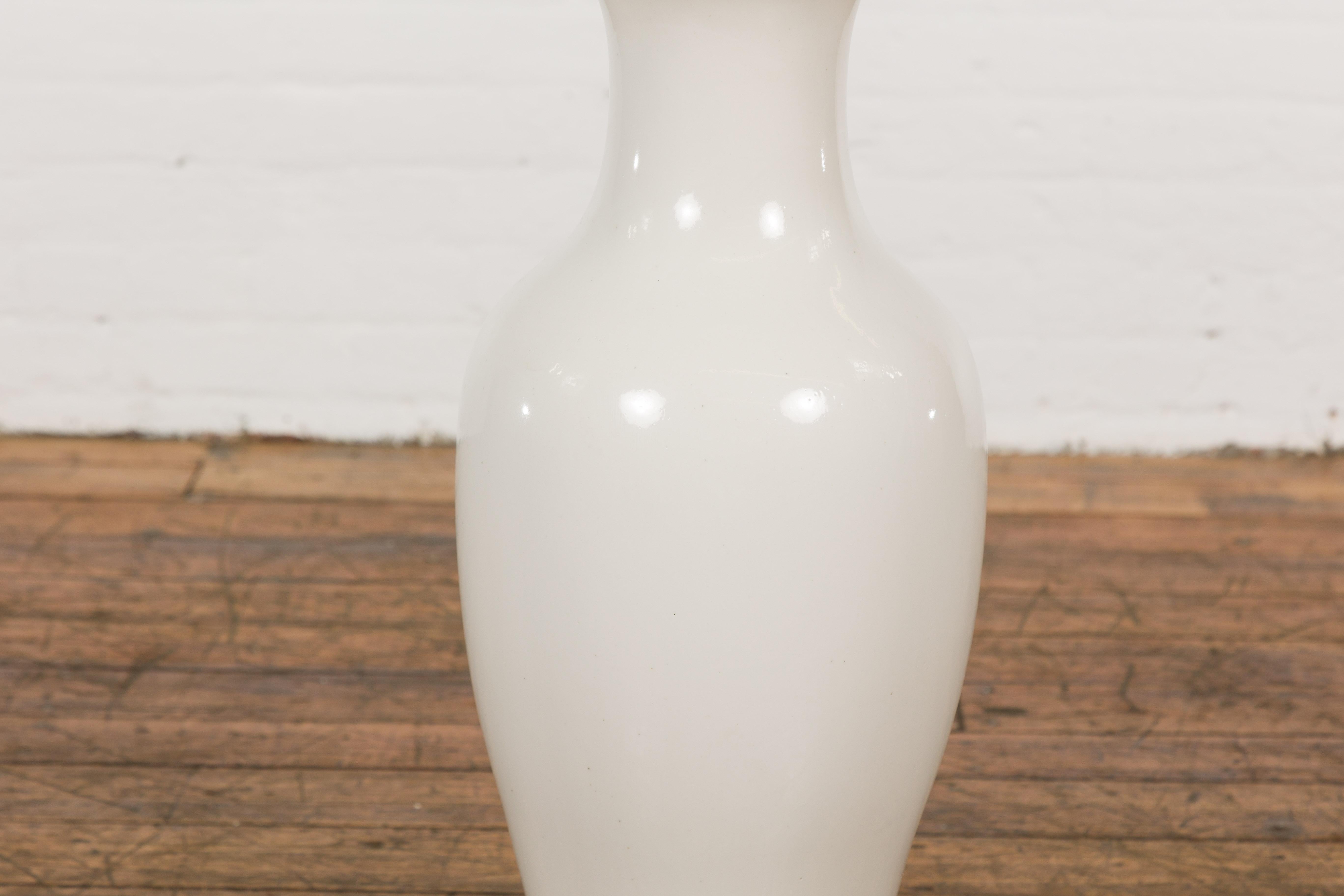 20th Century White Vintage Vase Curved Body & Flared Neck For Sale