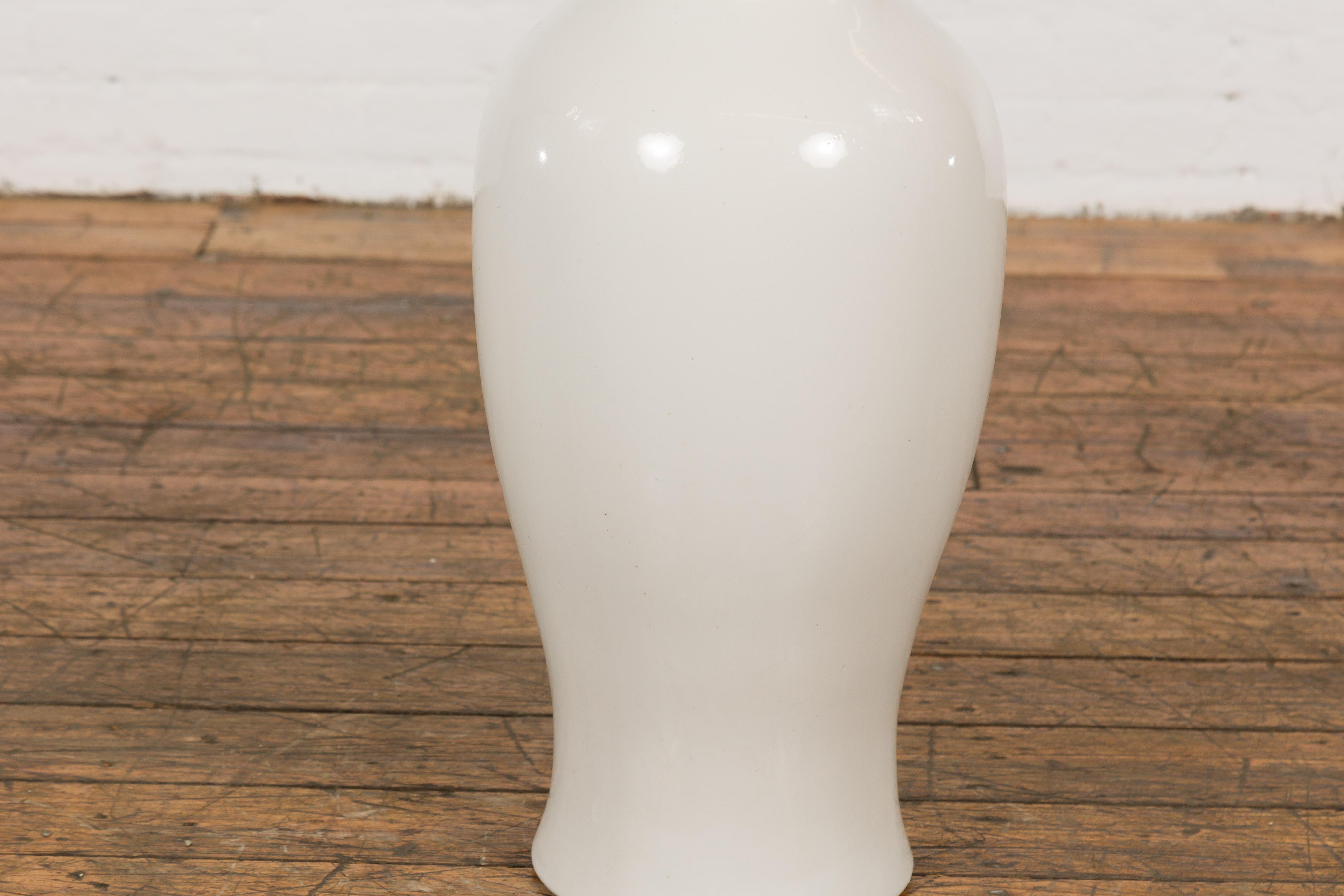 Porcelain White Vintage Vase Curved Body & Flared Neck For Sale