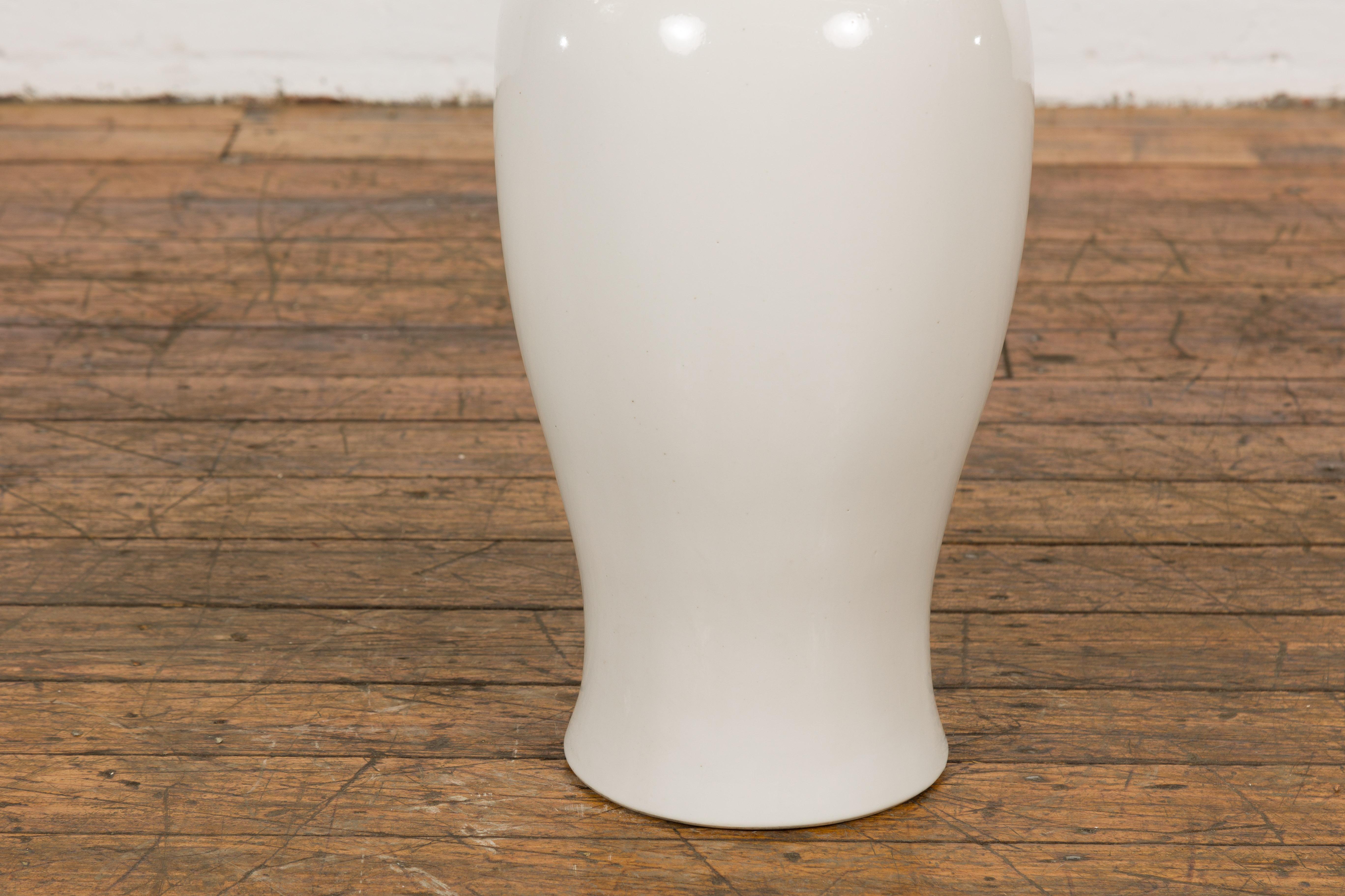 White Vintage Vase Curved Body & Flared Neck For Sale 1