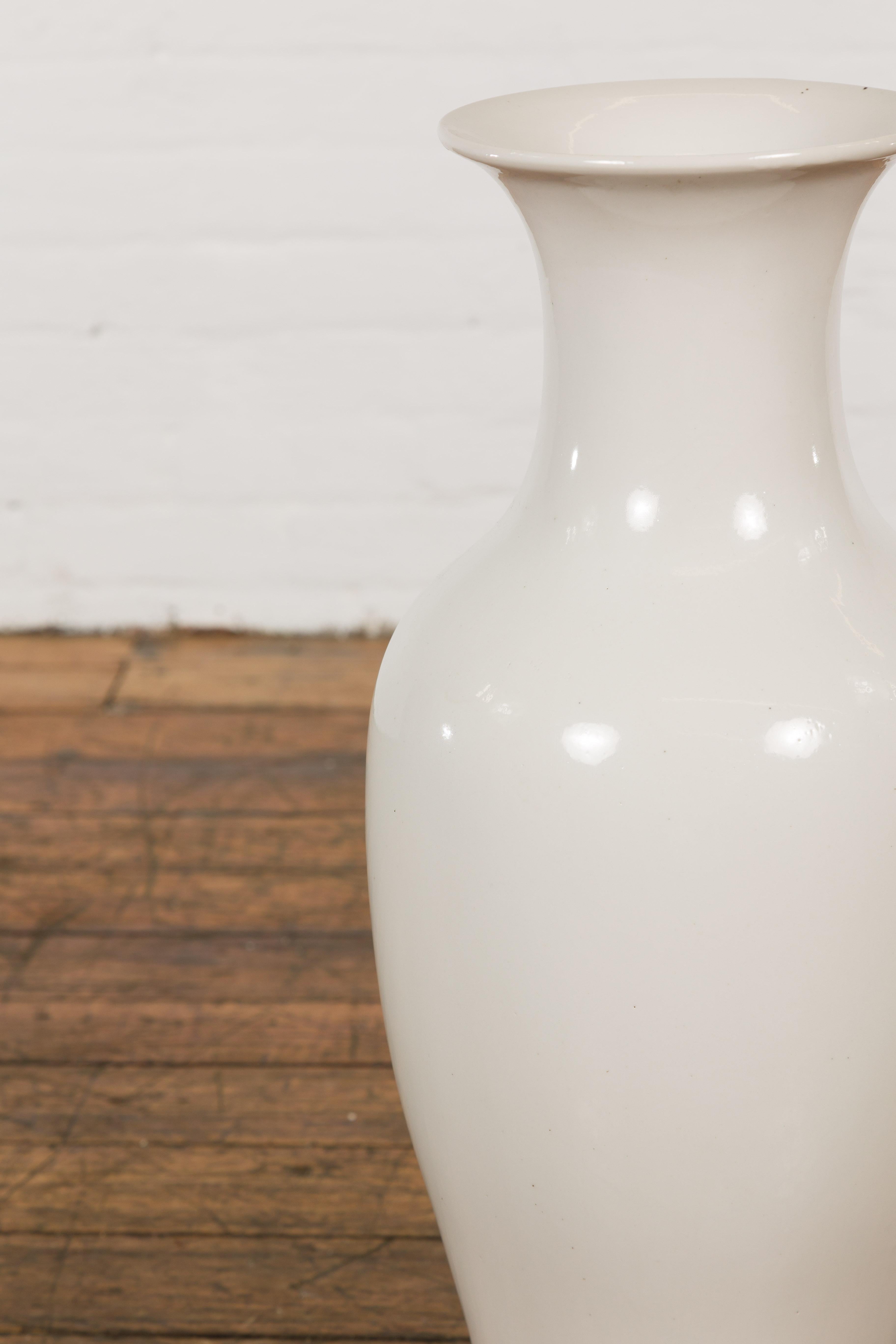 White Vintage Vase Curved Body & Flared Neck For Sale 2