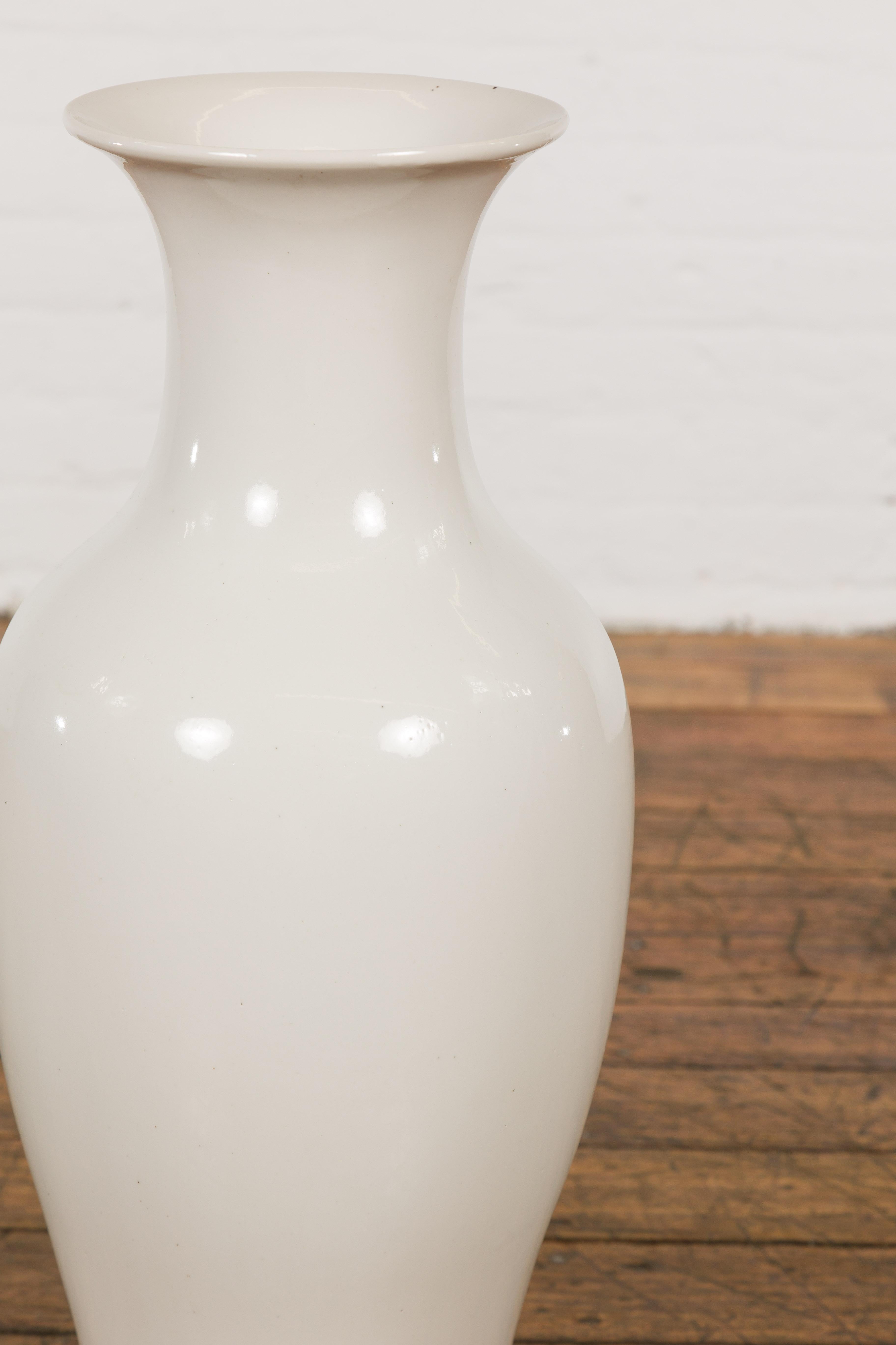 White Vintage Vase Curved Body & Flared Neck For Sale 3