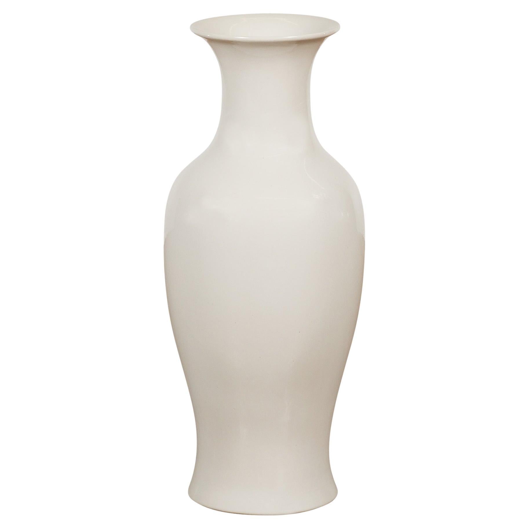 White Vintage Vase Curved Body & Flared Neck For Sale