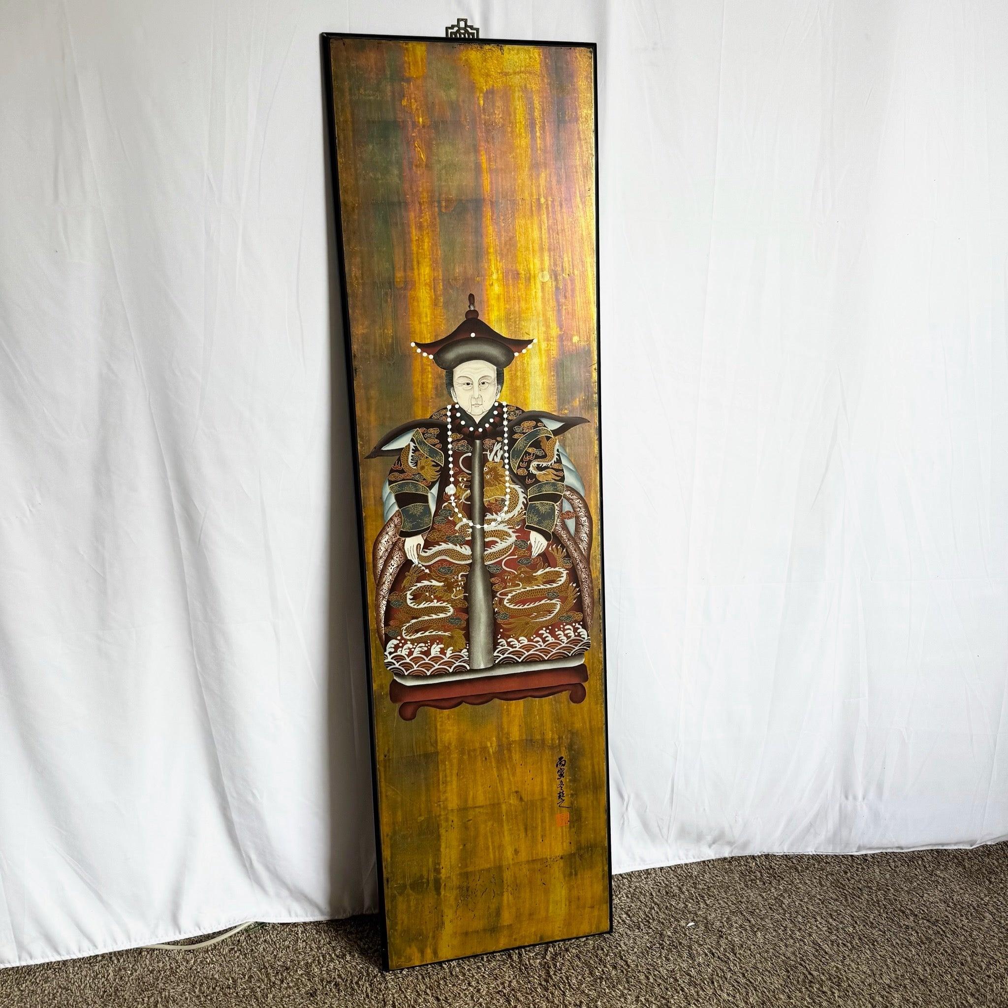 Retrato de antepasado chino vintage sobre panel de madera Madera en venta