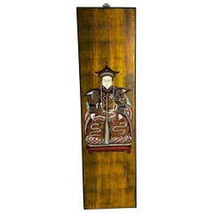 Vintage Chinese Ancestor Portrait on Wood Panel