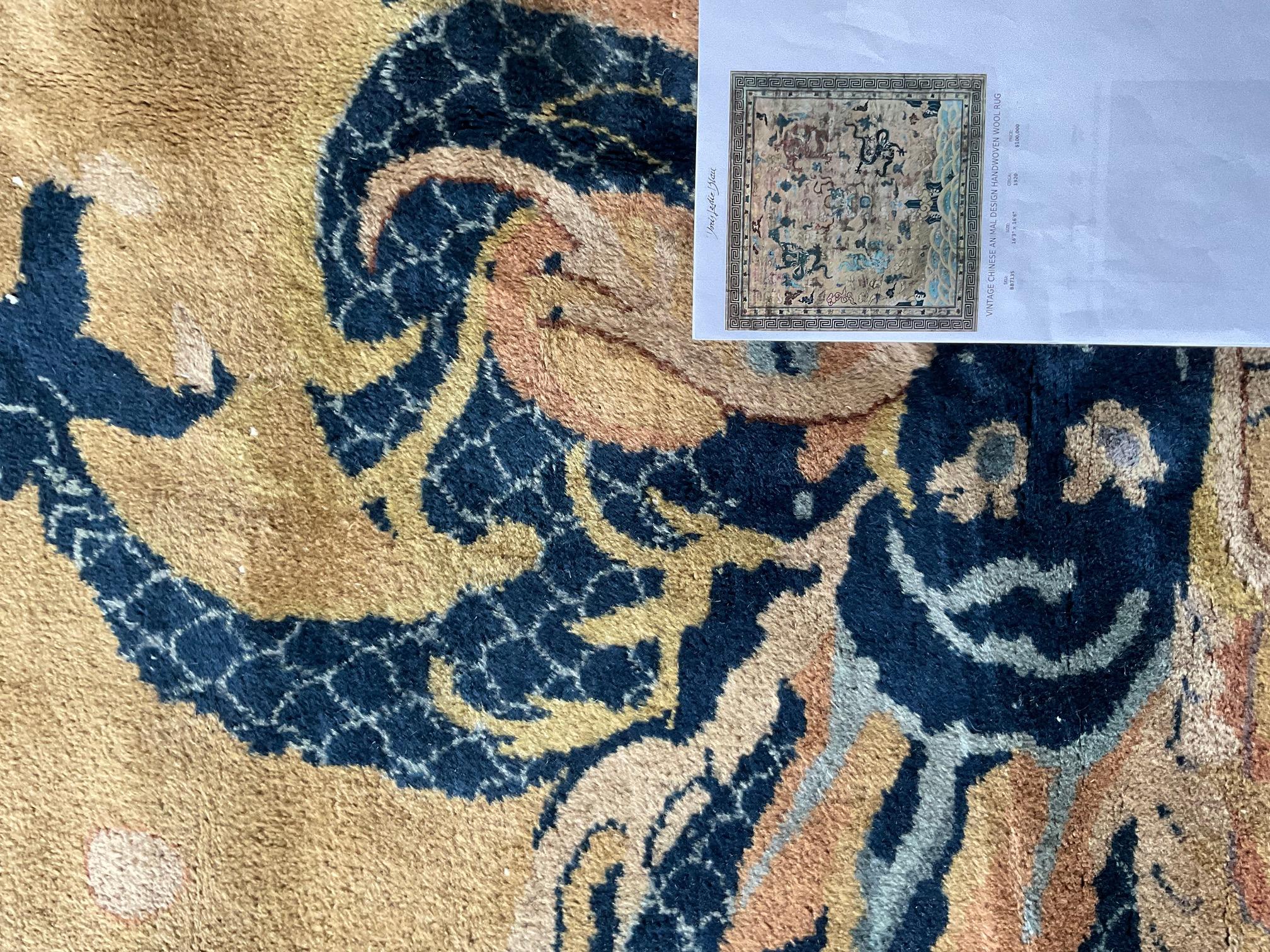 Vintage Chinese Animal Design Handwoven Wool Rug For Sale 11