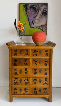Botica china vintage, caligrafía pintada, 10 cajones