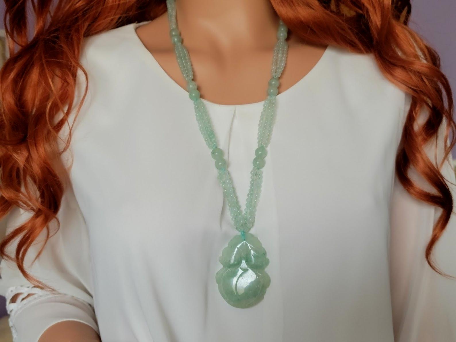 Women's Vintage Chinese Apple Green Jade Necklace
