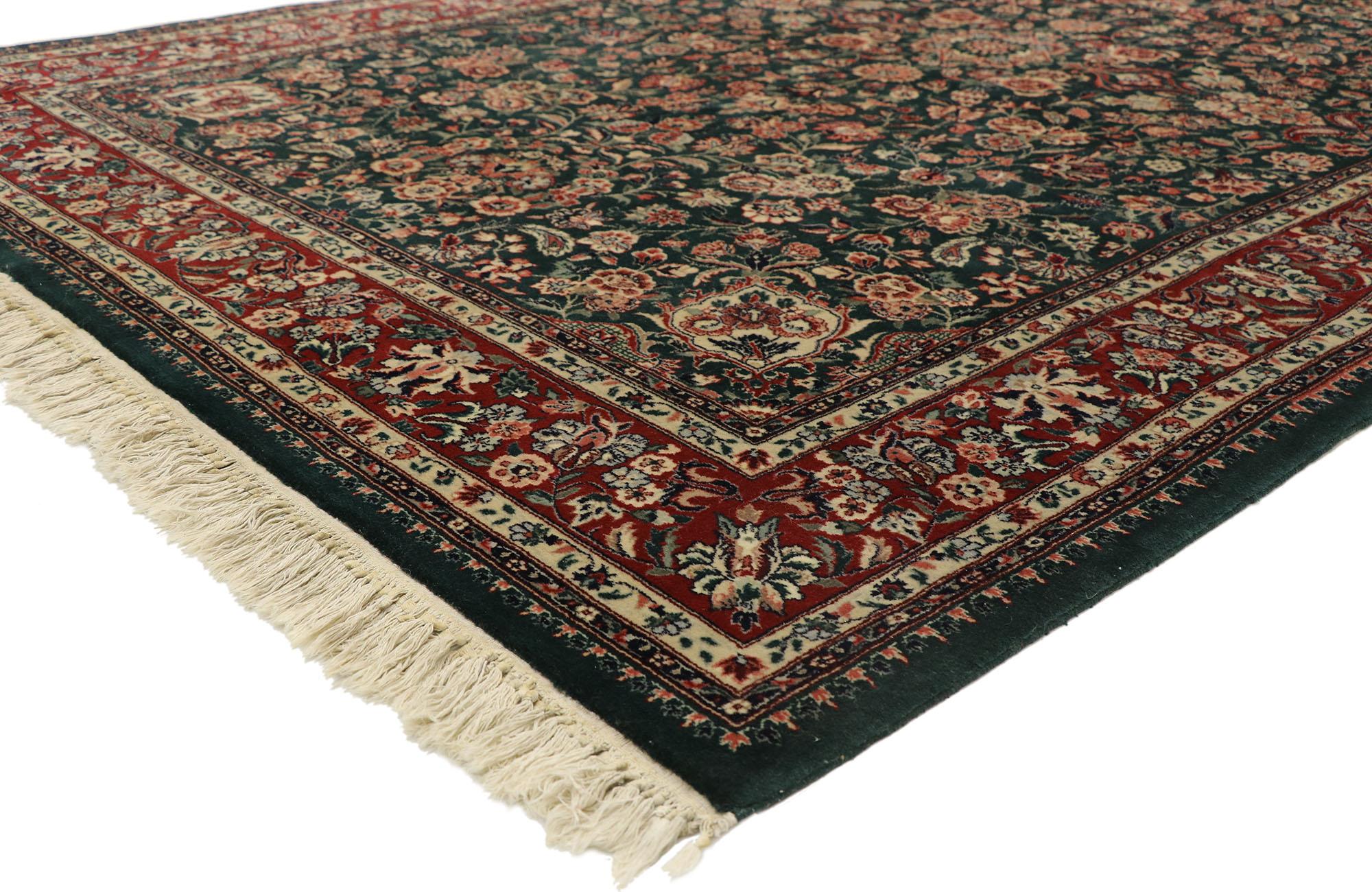 77416 Vintage Chinese Area Rug with Persian Tabriz Design and Regency Style 05'10 x 09'00. Ravishing and refined, this hand knotted wool vintage Chinese Tabriz Persian style rug features an all-over botanical garden scene composed of blooming