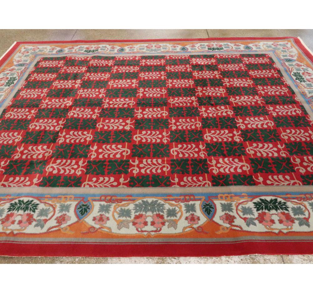 Vintage Chinese Art Deco 9' x 12' Room Size Rug For Sale 3