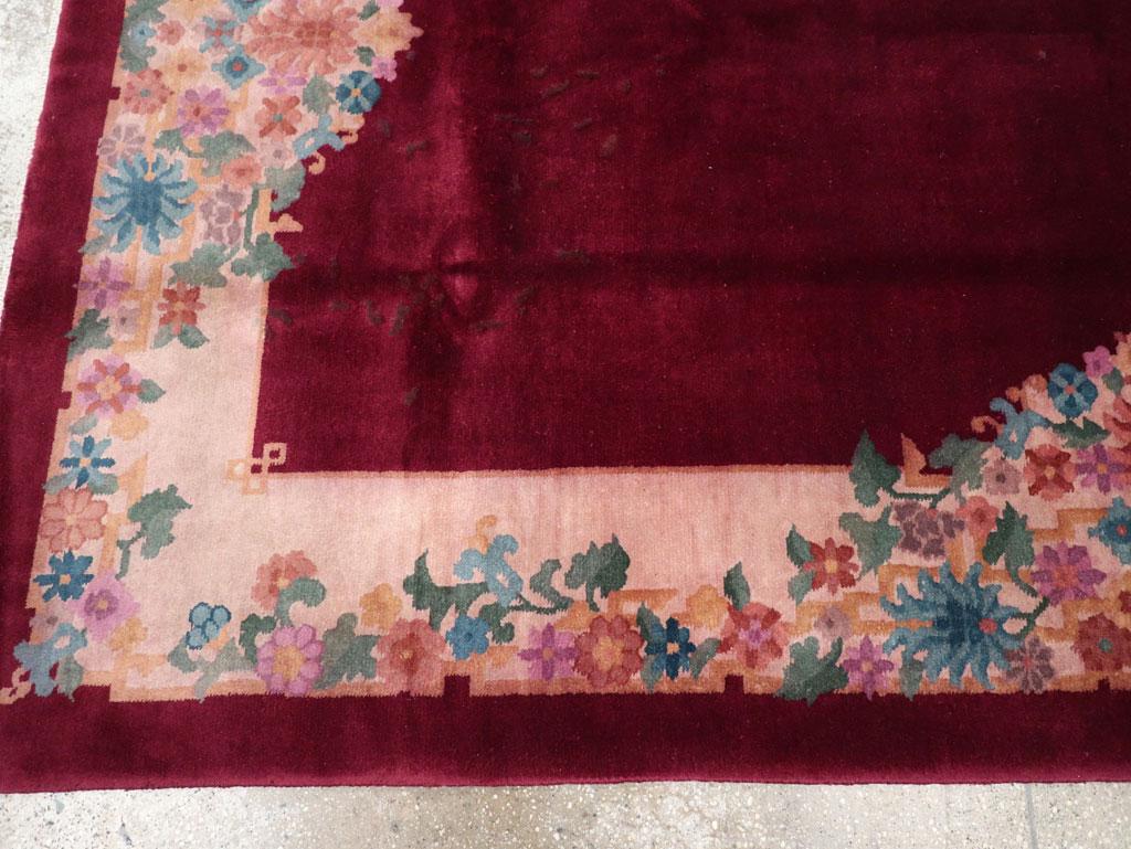 Wool Mid-20th Century Chinese Art Deco Accent Rug For Sale