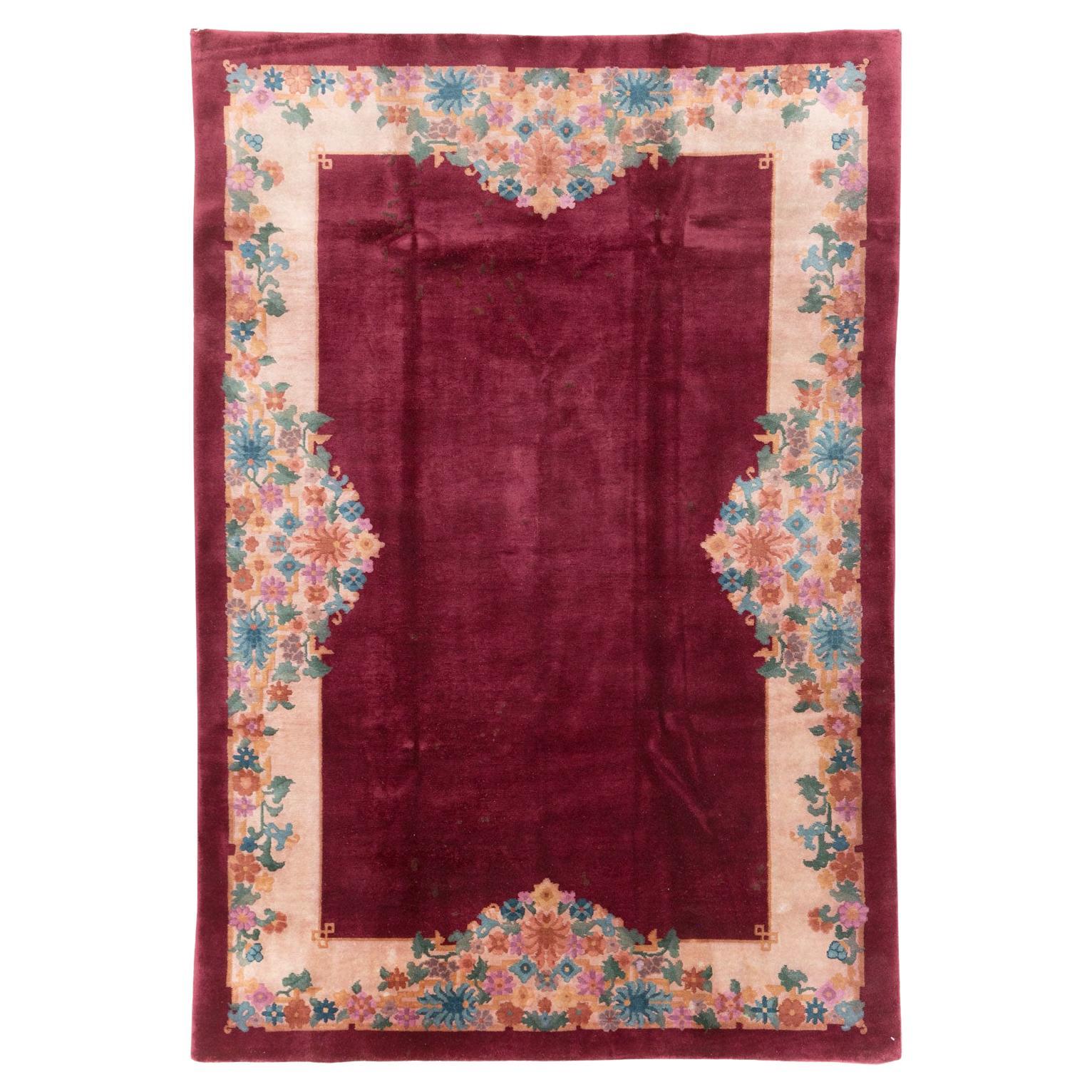 Mid-20th Century Chinese Art Deco Accent Rug For Sale