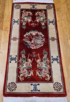 Vintage Chinese Art Deco Area Rug with Five-Dragon Design