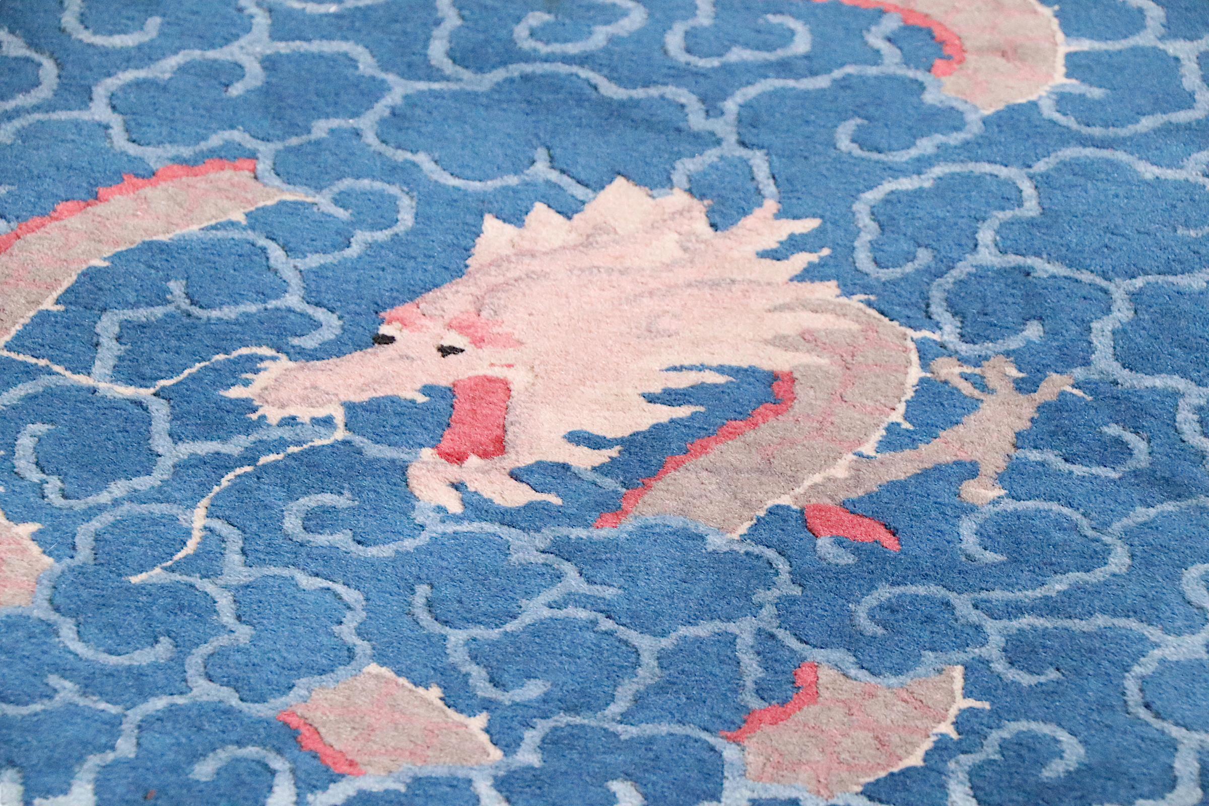 Vintage Chinese Art Deco Area Scatter Rug with Imperial  Dragon Motif For Sale 5