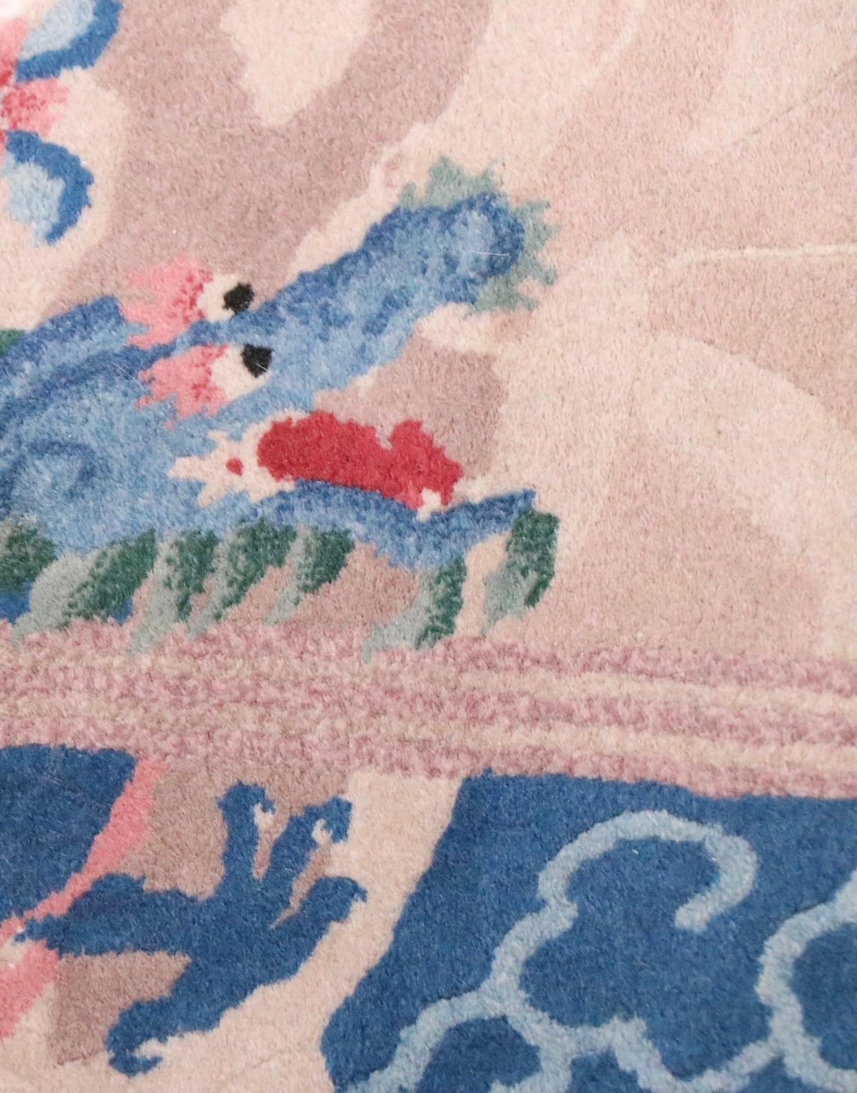 Vintage Chinese Art Deco Area Scatter Rug with Imperial  Dragon Motif For Sale 1