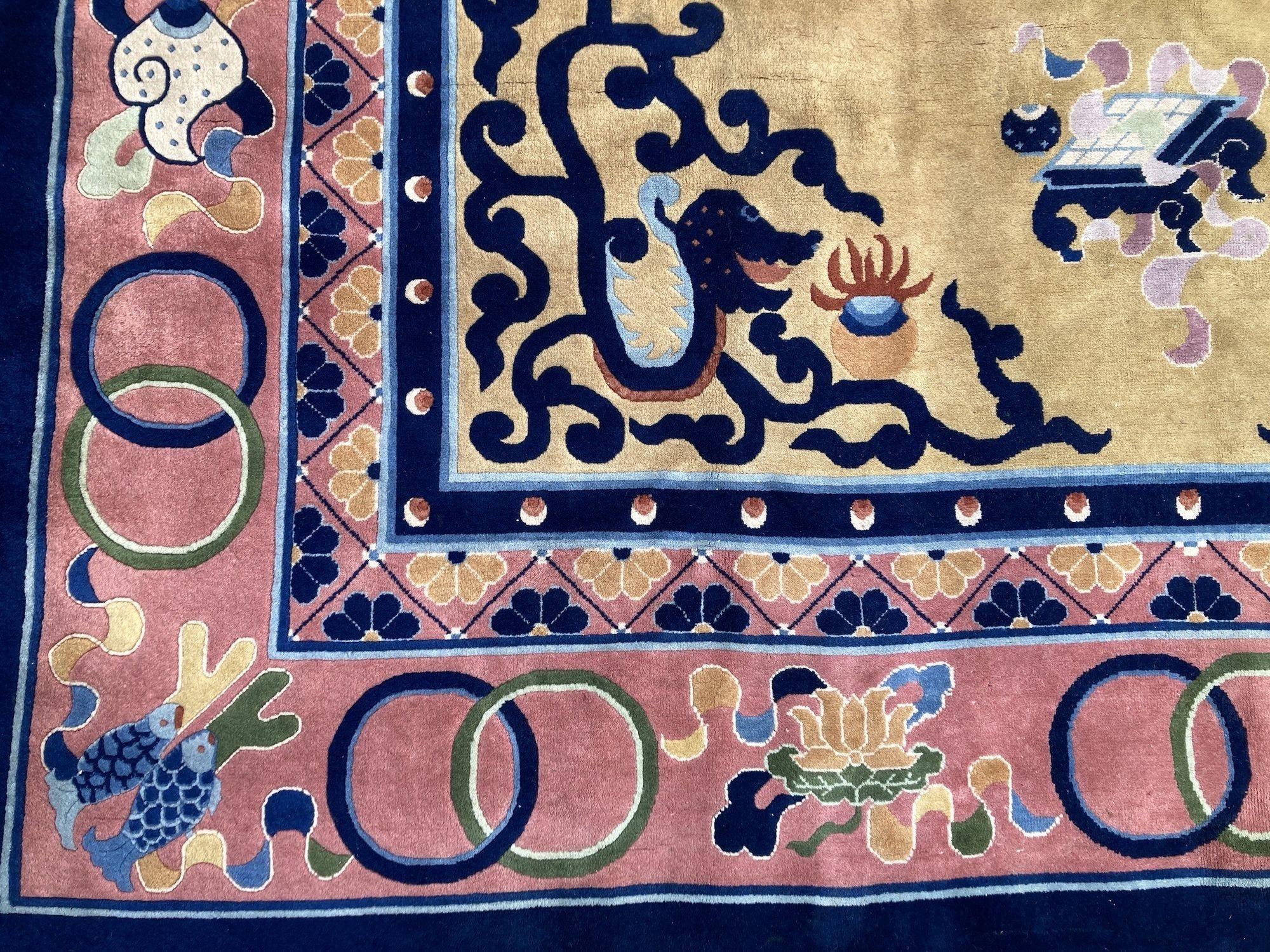 Wool Vintage Chinese Art Deco Carpet