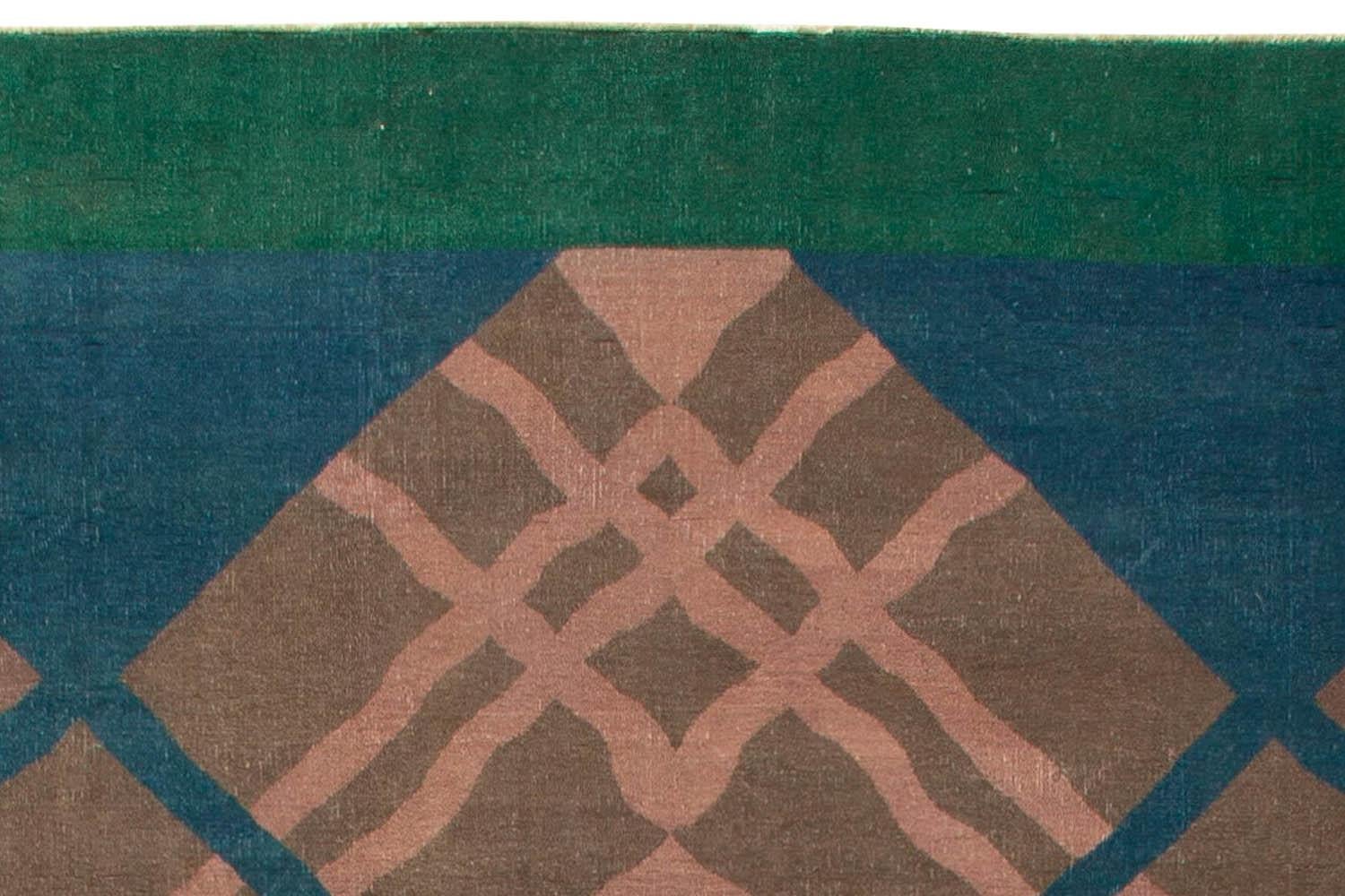 20th Century Vintage Chinese Art Deco Green Handmade Rug For Sale