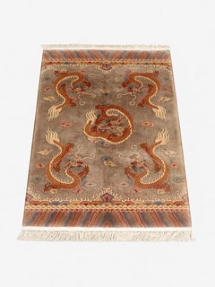 Vintage Chinese Art Deco Hand-Knotted Wool Dragon Rug