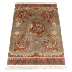 Vintage Chinese Art Deco Hand-Knotted Wool Dragon Rug