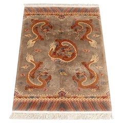 Vintage Chinese Art Deco Hand-Knotted Wool Dragon Rug
