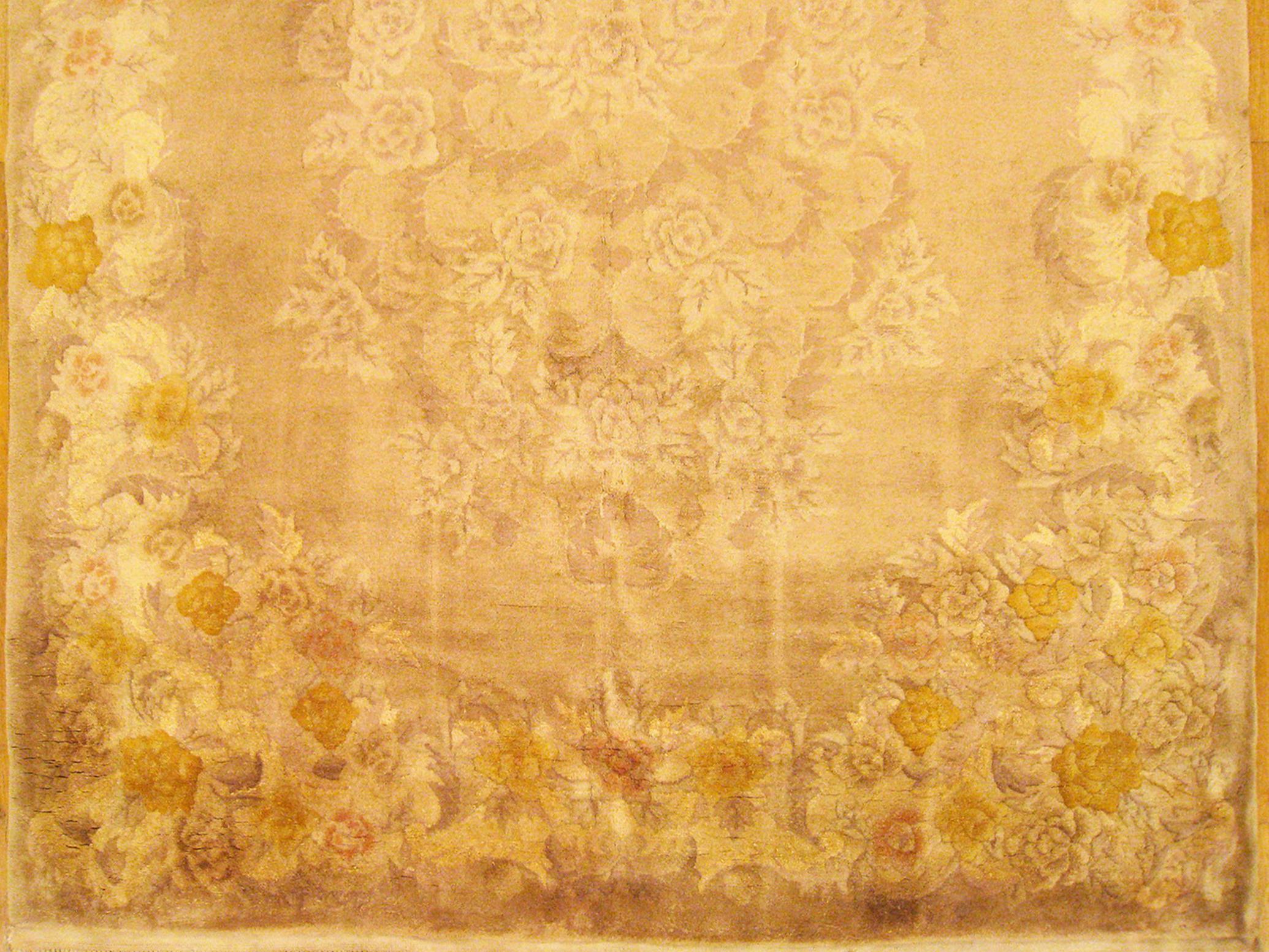 Persian Vintage Chinese Art Deco Oriental Rug, in Gallery Size, W Flowers and Ivory Tone For Sale
