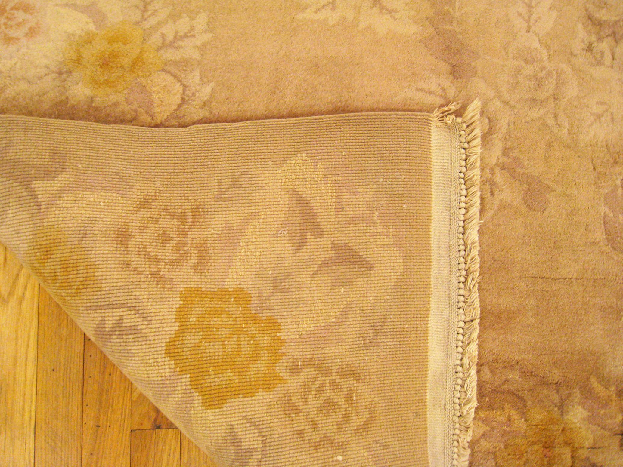 Wool Vintage Chinese Art Deco Oriental Rug, in Gallery Size, W Flowers and Ivory Tone For Sale
