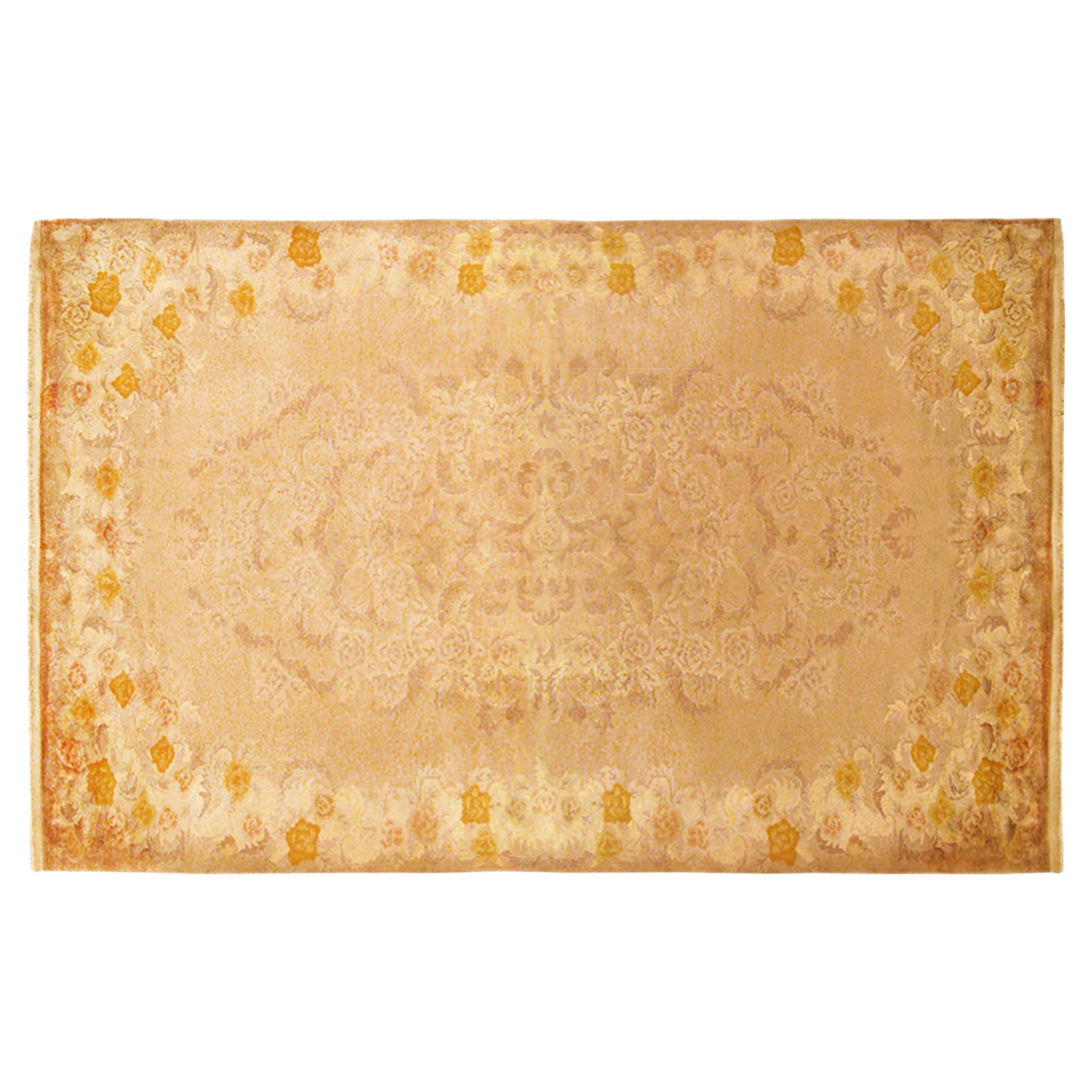 Vintage Chinese Art Deco Oriental Rug, in Gallery Size, W Flowers and Ivory Tone For Sale