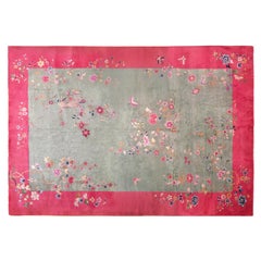 Chinesischer Art-Déco- Orientalischer Vintage-Teppich im Vintage-Stil, in Zimmergröße, mit offenem Feld und Blumen