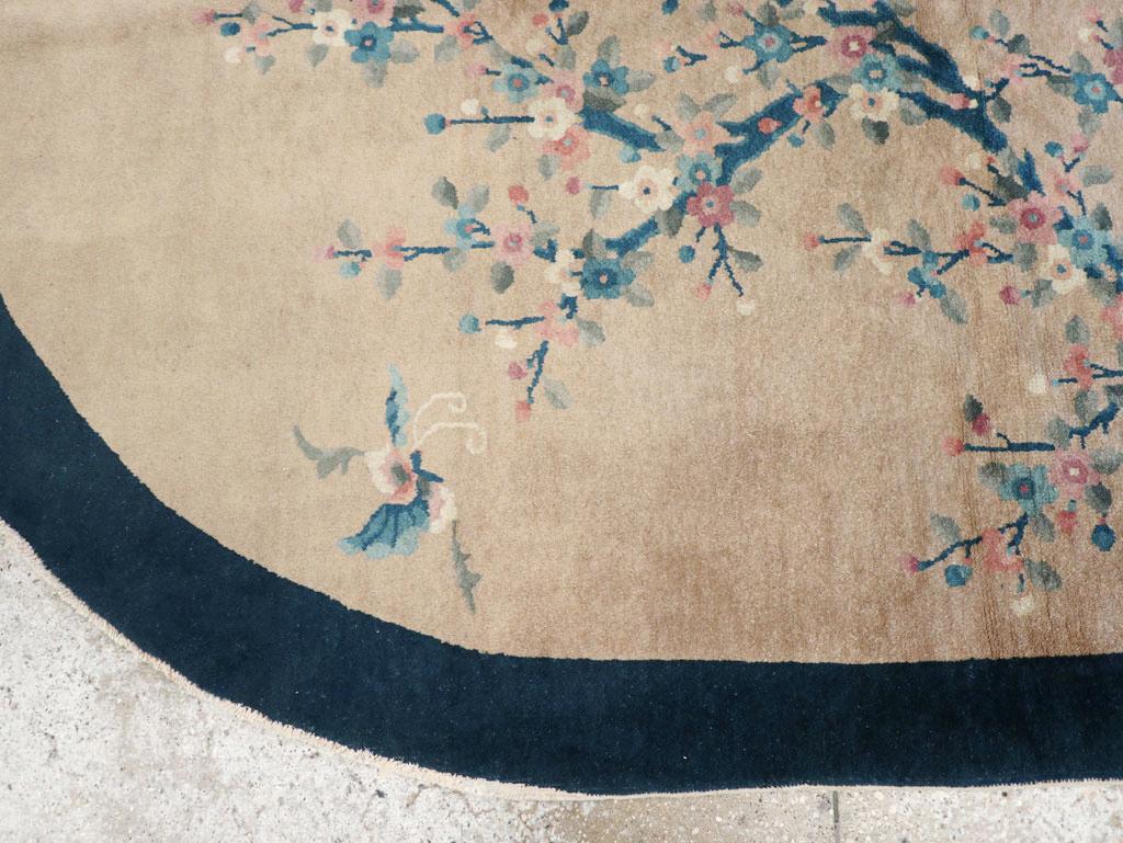 20th Century Vintage Chinese Art Deco Oval Accent Rug For Sale