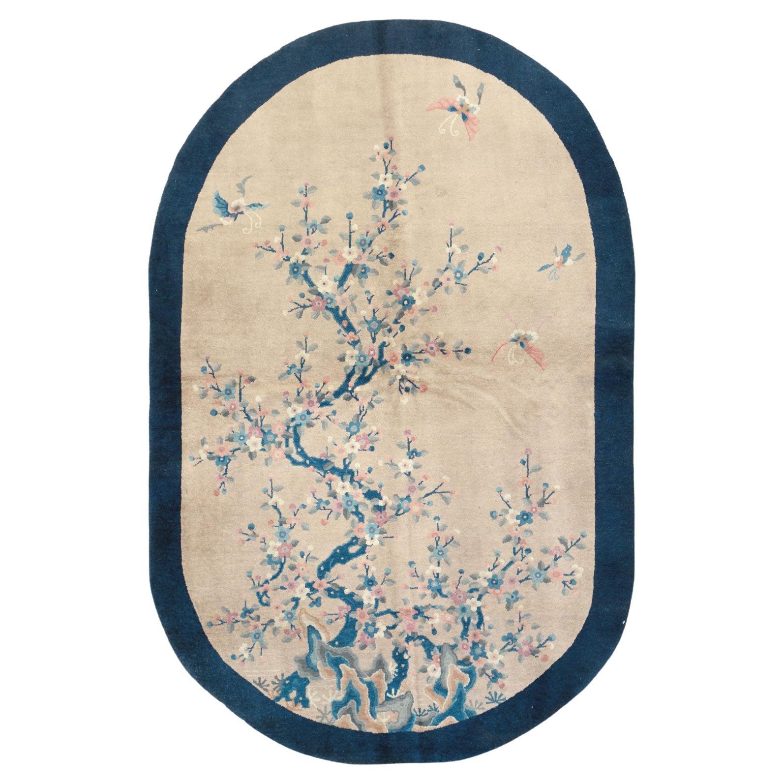 Vintage Chinese Art Deco Oval Accent Rug