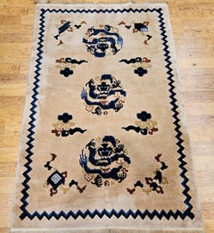 Vintage Chinese Art Deco Rug Area Rug with Dragons and Good Fortune Symbols