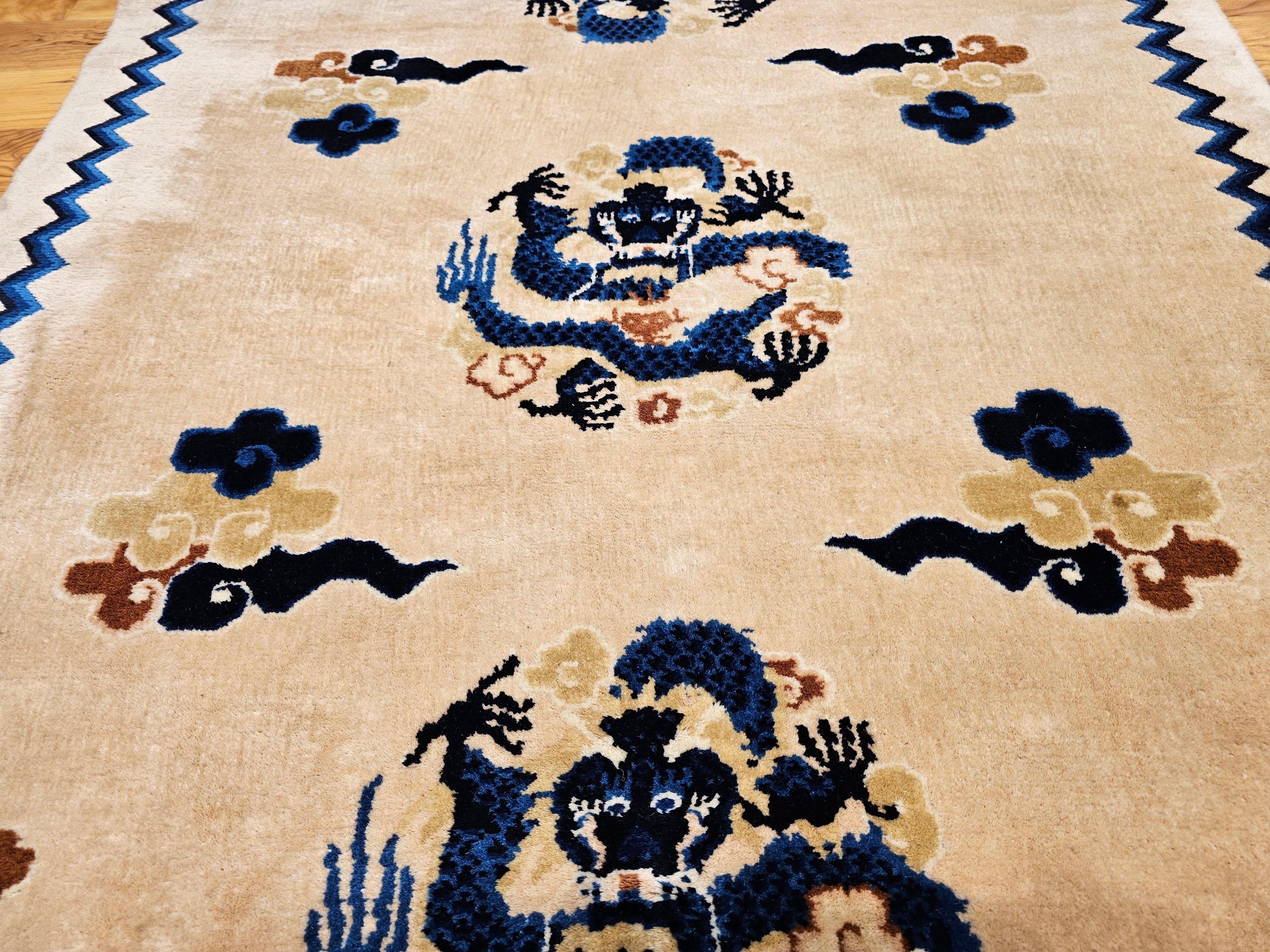 20th Century Vintage Chinese Art Deco Rug Area Rug with Dragons and Good Fortune Symbols For Sale