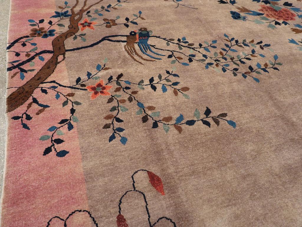 Hand-Knotted Vintage Chinese Art Deco Pictorial Room Size Carpet For Sale
