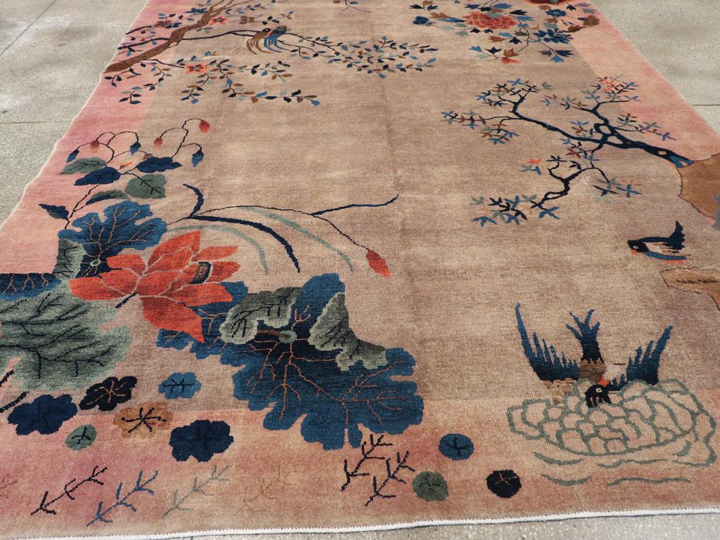 Wool Vintage Chinese Art Deco Pictorial Room Size Carpet For Sale