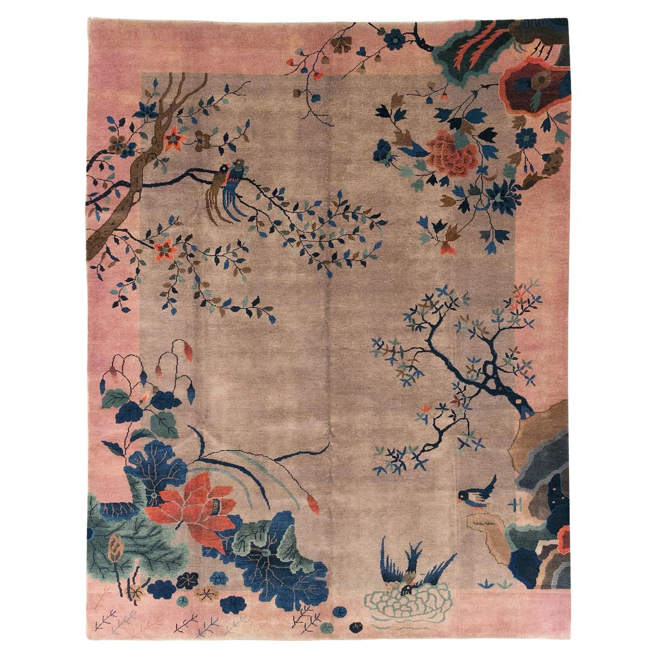 Vintage Chinese Art Deco Pictorial Room Size Carpet