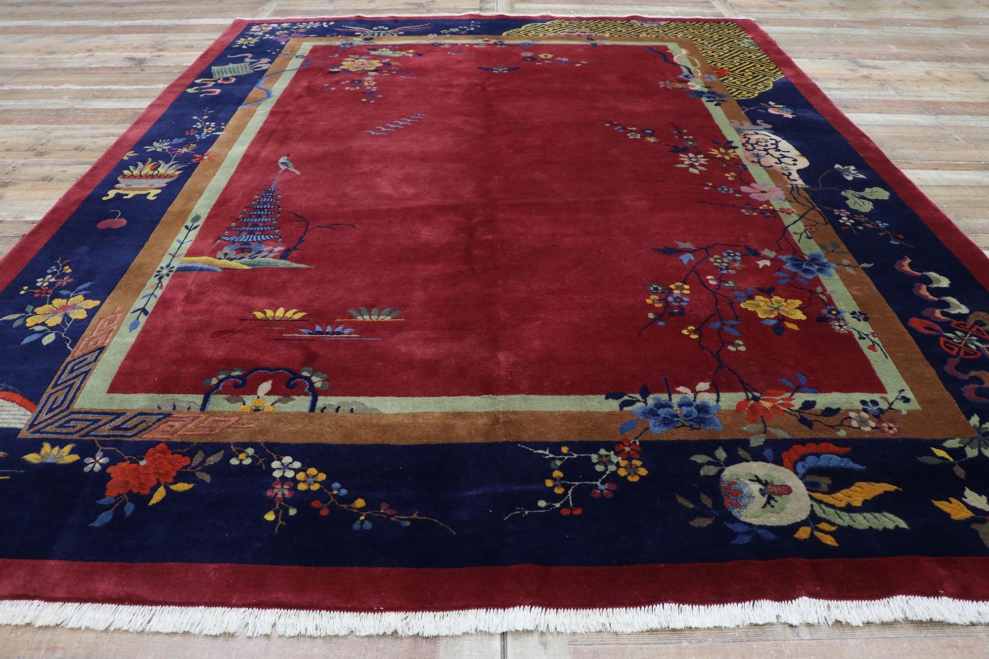 20th Century Antique Chinese Art Deco Pictorial Rug Inspired by Walter Nichols For Sale