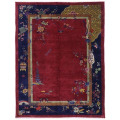 1920's Antique Chinese Art Deco Carpet with Jazz Age Style