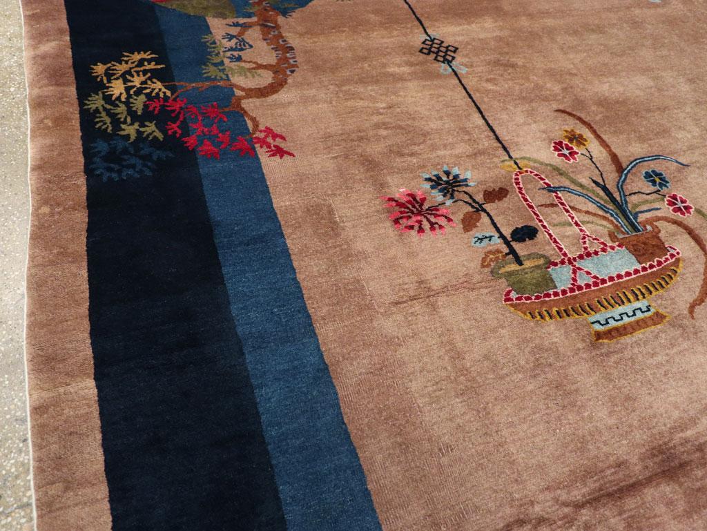 Hand-Knotted Vintage Chinese Art Deco Room Size Carpet For Sale