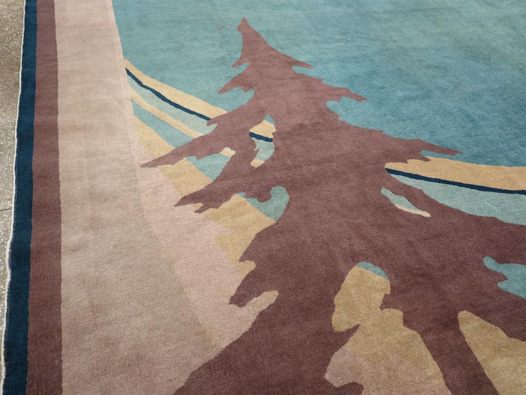 Hand-Knotted Vintage Chinese Art Deco Room Size Carpet For Sale