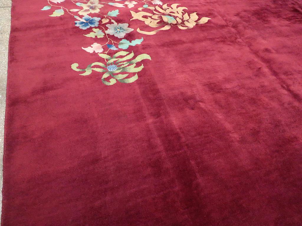 Hand-Knotted Vintage Chinese Art Deco Room Size Carpet For Sale